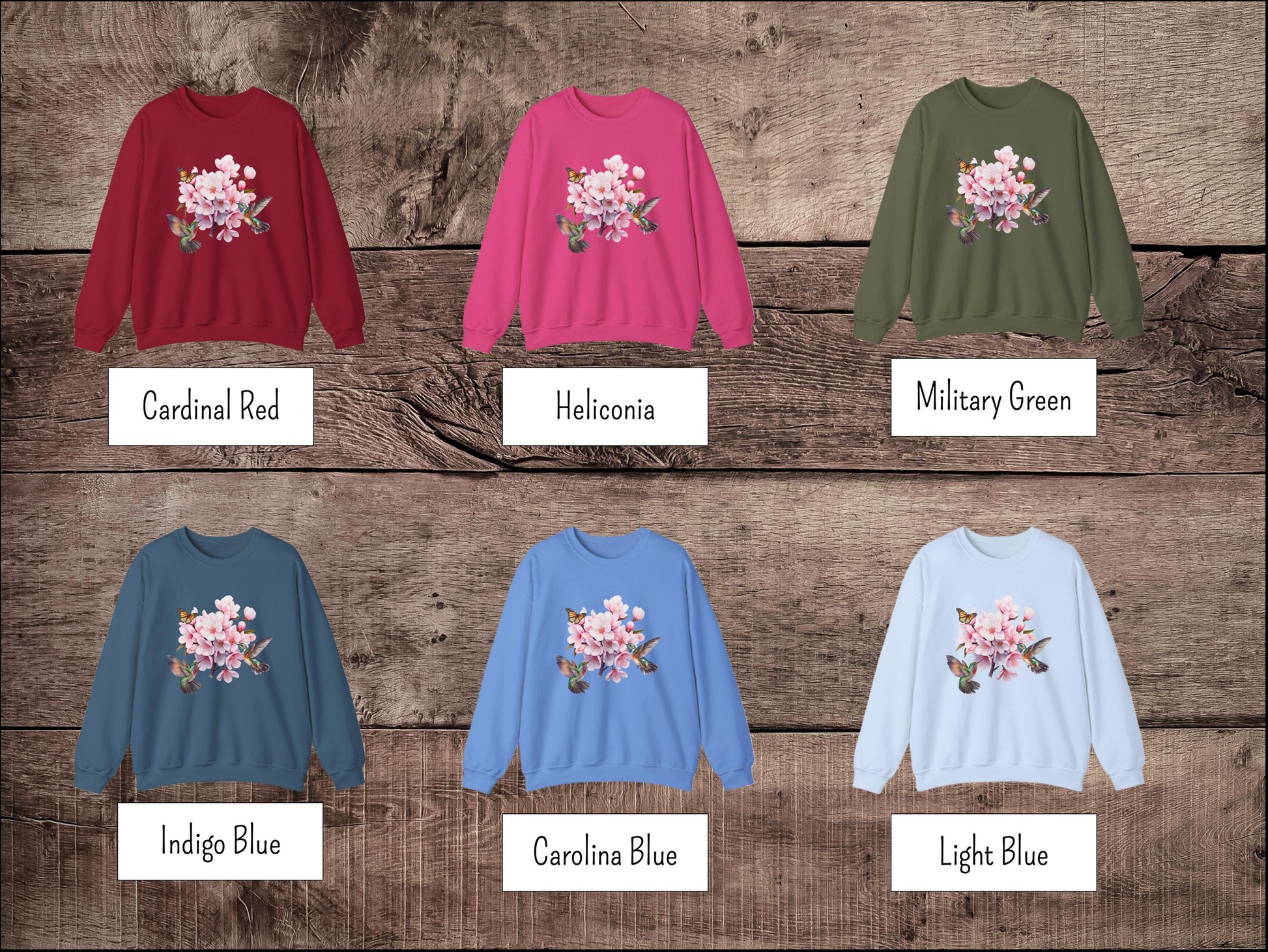 Cherry Blossom, Hummingbird, and Butterfly Watercolor Sweatshirt