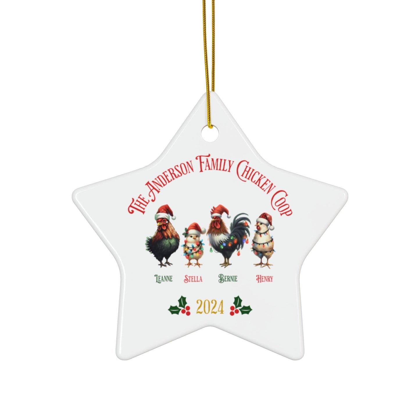 Personalized Ceramic Chicken-Themed Christmas Ornament
