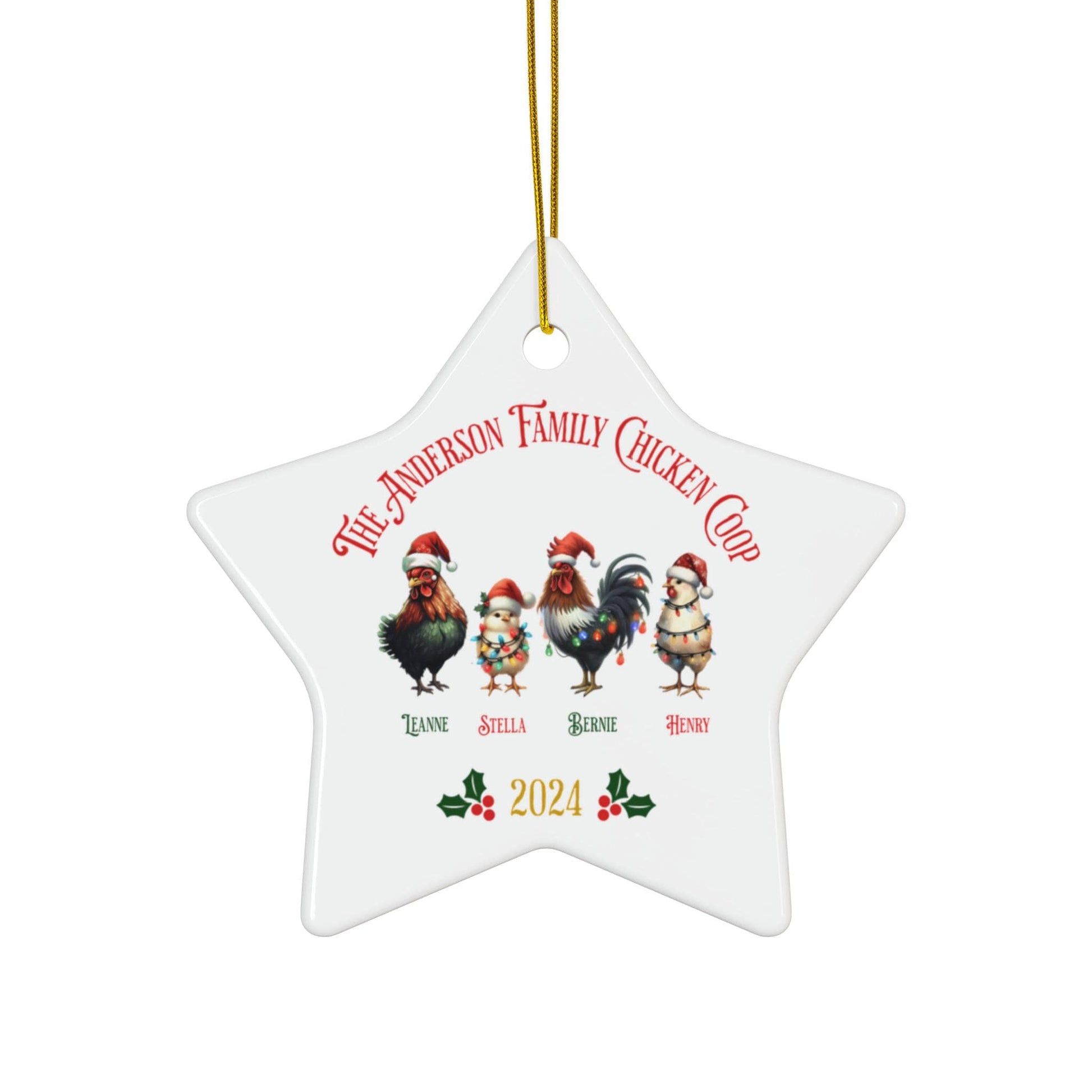 Personalized Ceramic Chicken-Themed Christmas Ornament