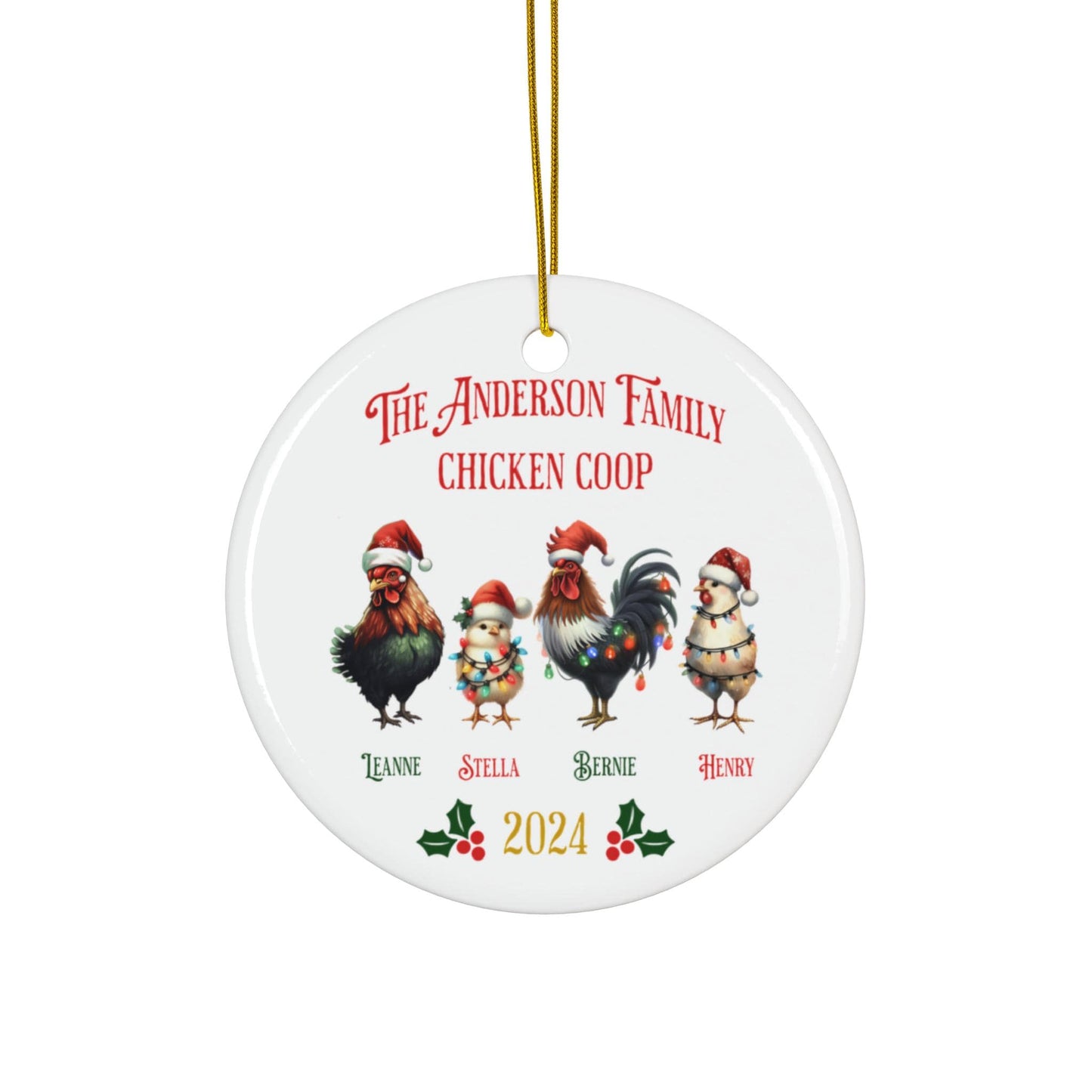 Personalized Ceramic Chicken-Themed Christmas Ornament