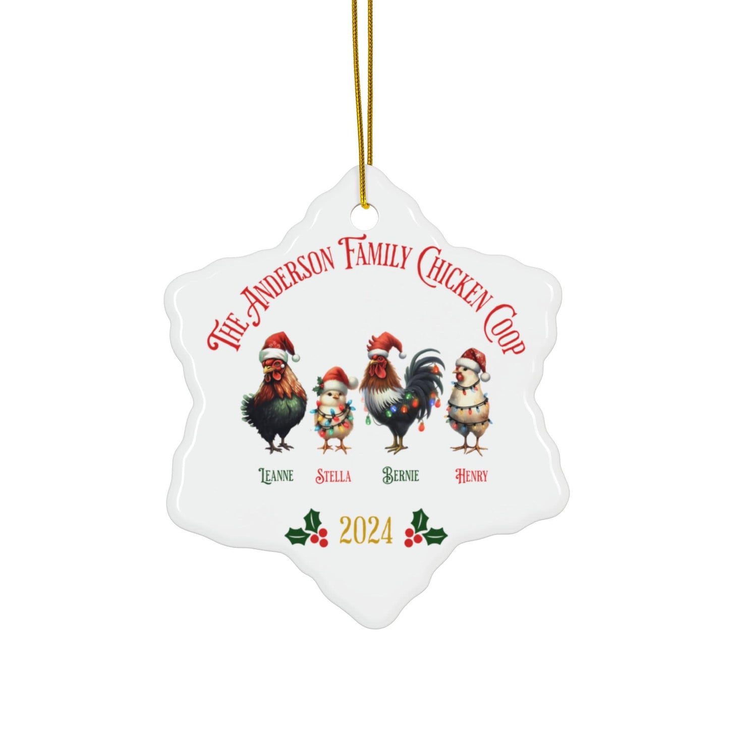 Personalized Ceramic Chicken-Themed Christmas Ornament