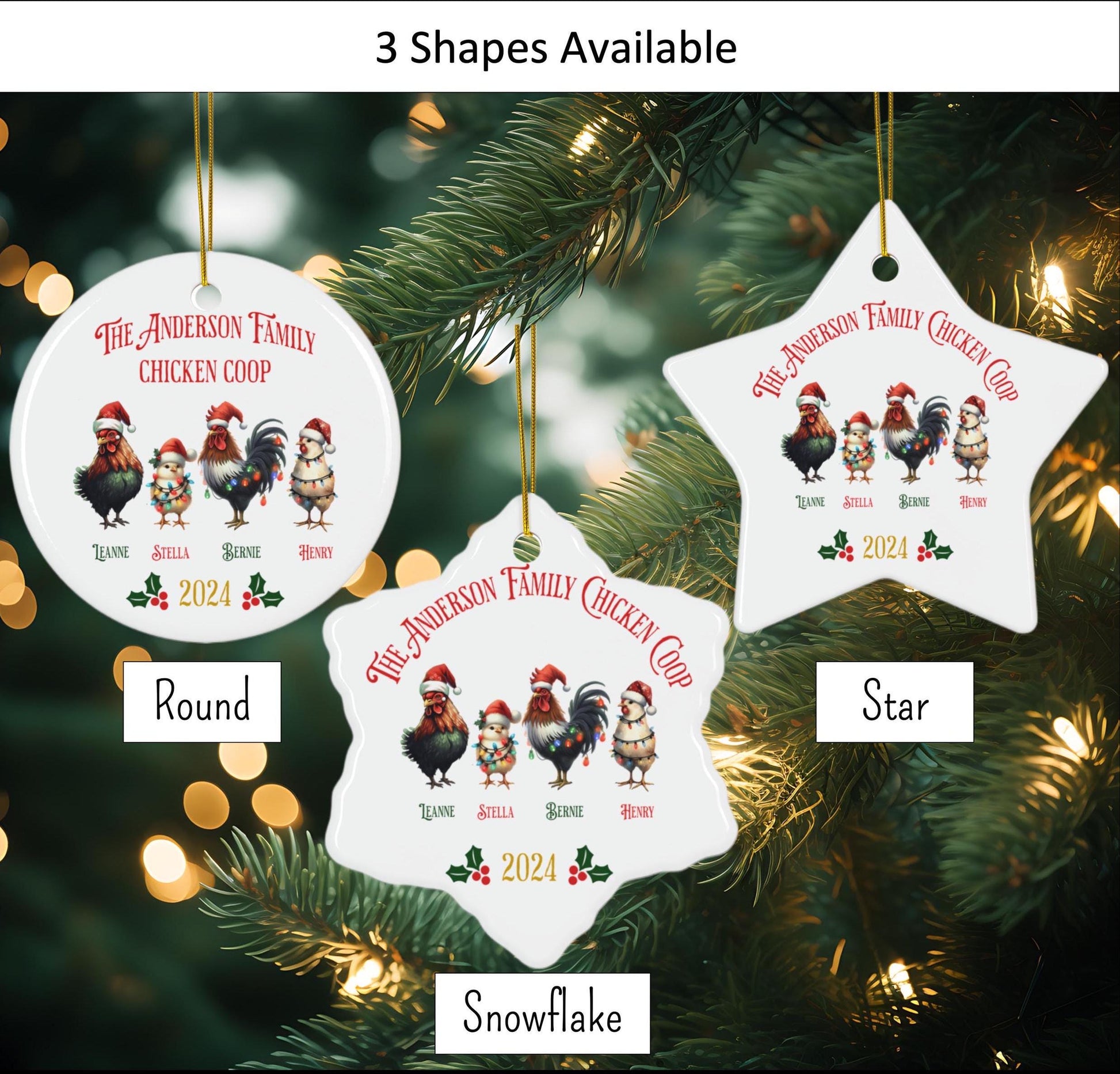 Personalized Ceramic Chicken-Themed Christmas Ornament