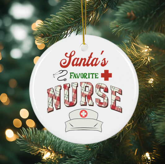 Ceramic Christmas Ornament for Nurses - "Santa's Favorite Nurse"