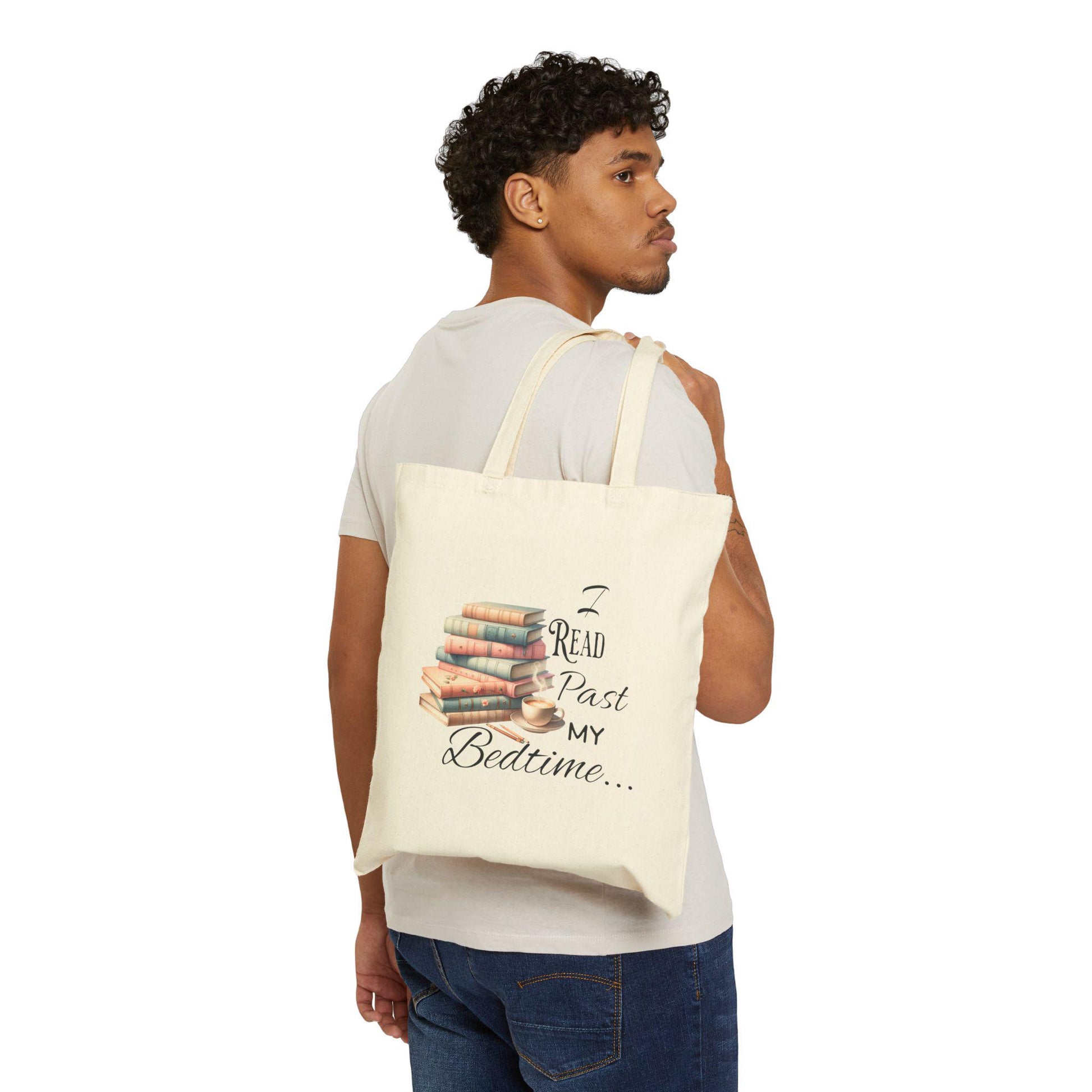 Book Lover's Tote Bag, Reading Bookworm Gift, Coffee Lover Carryall, Library Accessory, Literary Quote Shopper, I Read Past my Bedtime Bag