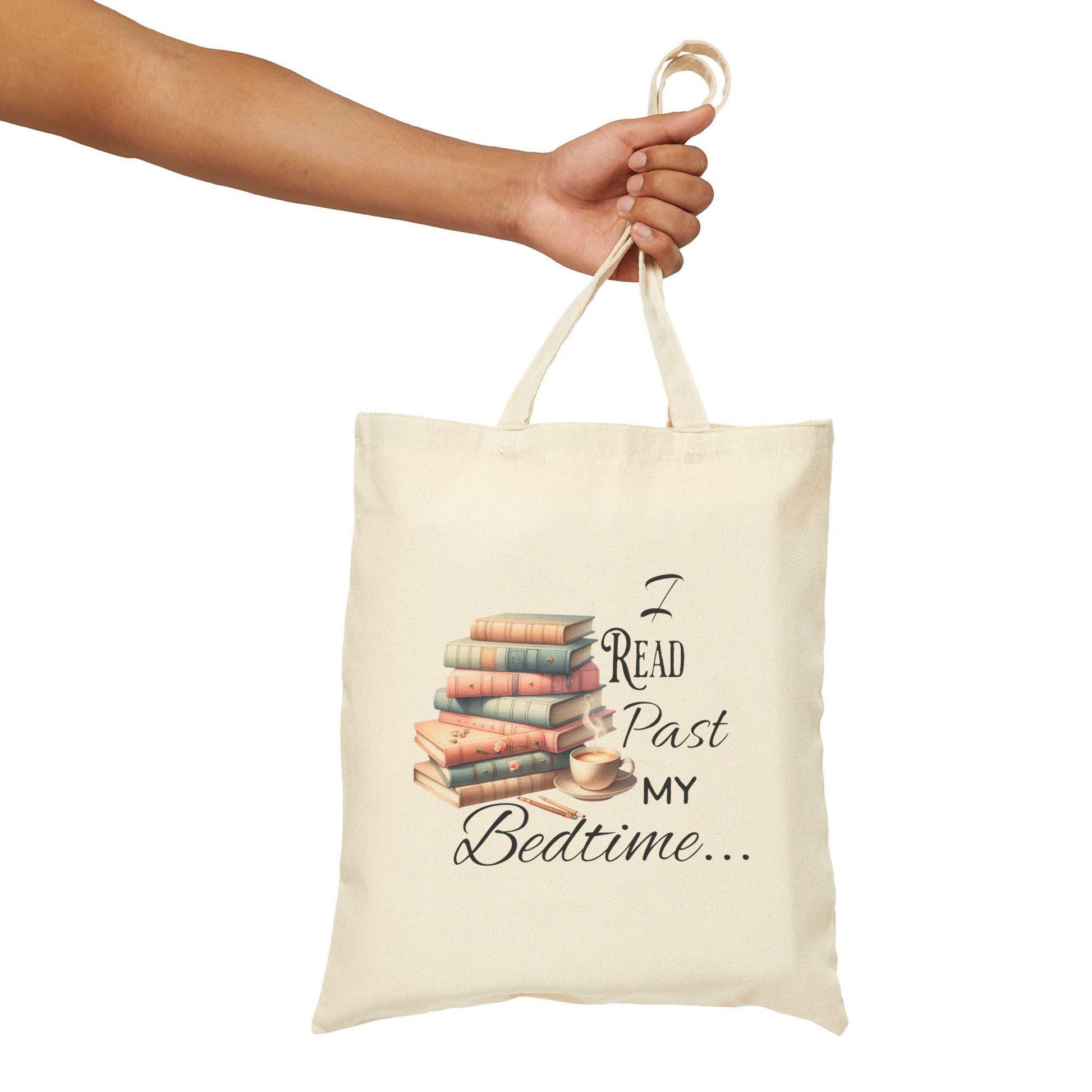 Book Lover's Tote Bag, Reading Bookworm Gift, Coffee Lover Carryall, Library Accessory, Literary Quote Shopper, I Read Past my Bedtime Bag