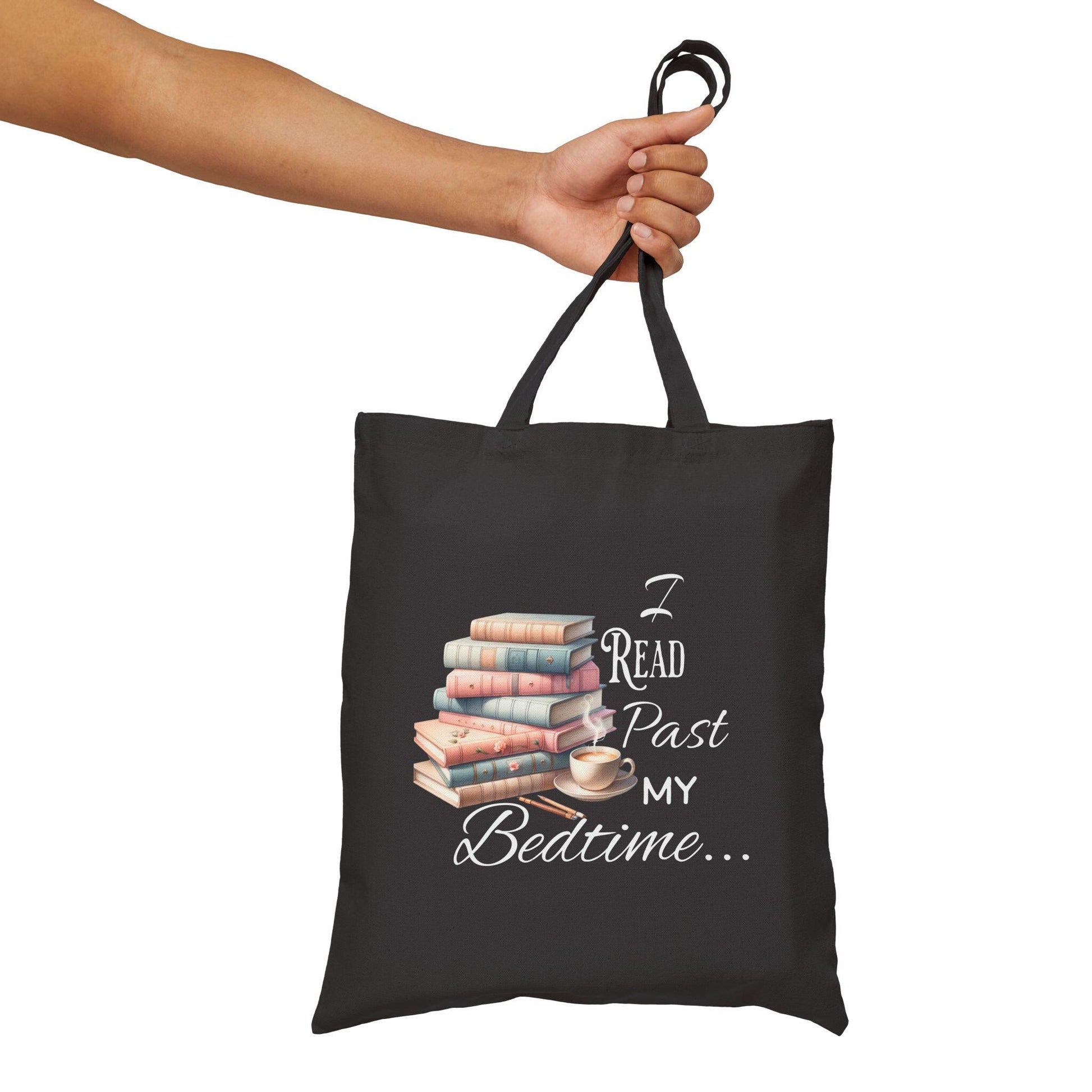 Book Lover's Tote Bag, Reading Bookworm Gift, Coffee Lover Carryall, Library Accessory, Literary Quote Shopper, I Read Past my Bedtime Bag