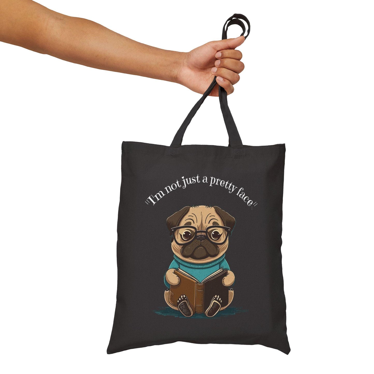 Pug Tote Bag, Book Lover Gift, Literary Genius, Dog Mom, Cute Canvas Bag, Reusable Shopping Bag