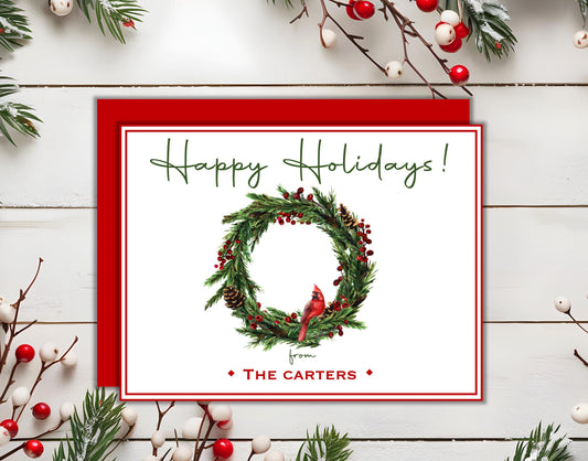 Custom Christmas Cards-Personalized Cardinal Christmas Cards w/Envelopes - Happy Holidays