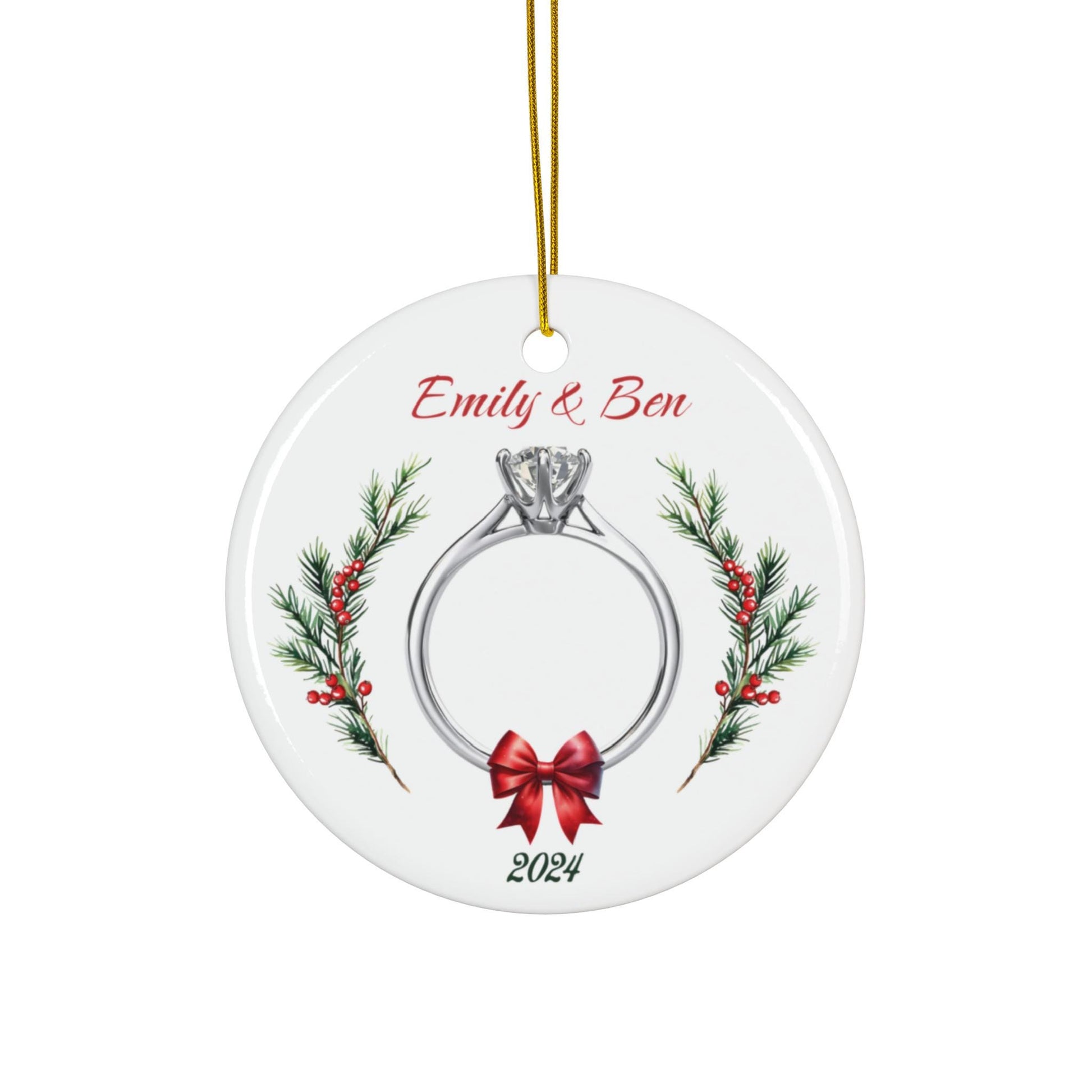 Personalized Newly Engaged Ceramic Christmas Ornament