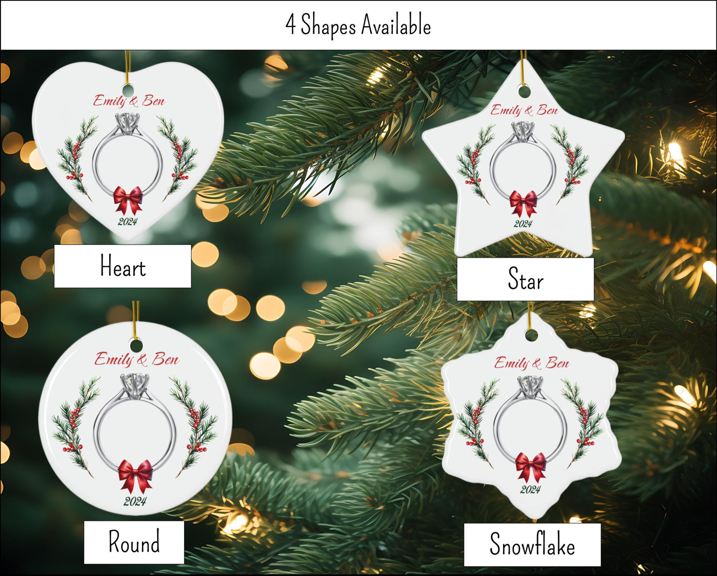 Personalized Newly Engaged Ceramic Christmas Ornament