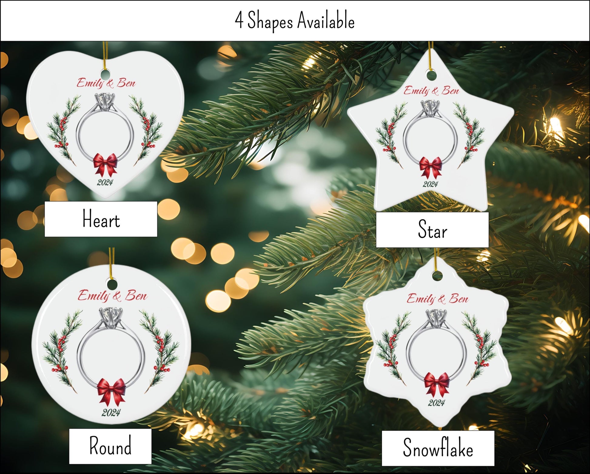 Personalized Newly Engaged Ceramic Christmas Ornament