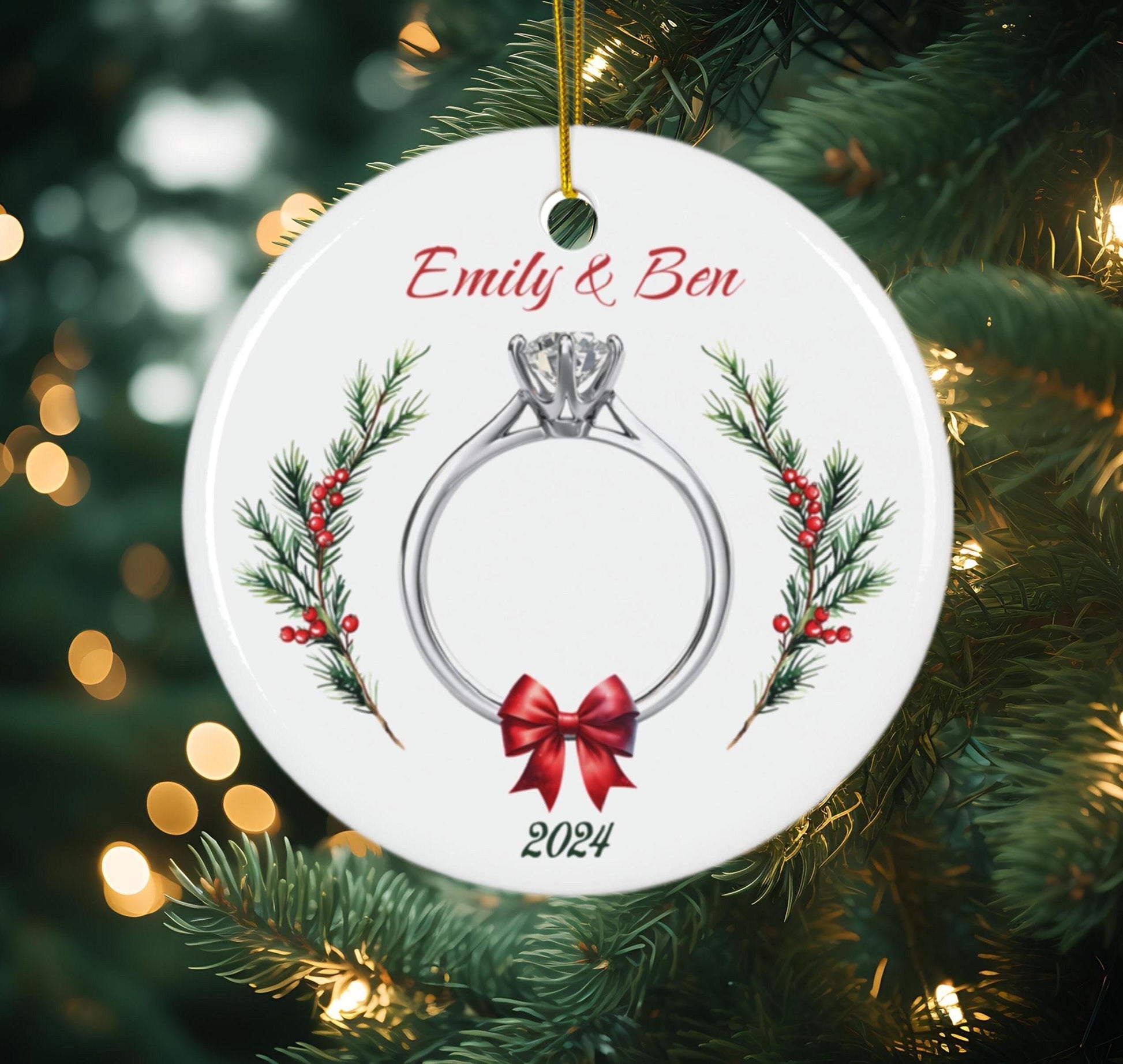 Personalized Newly Engaged Ceramic Christmas Ornament