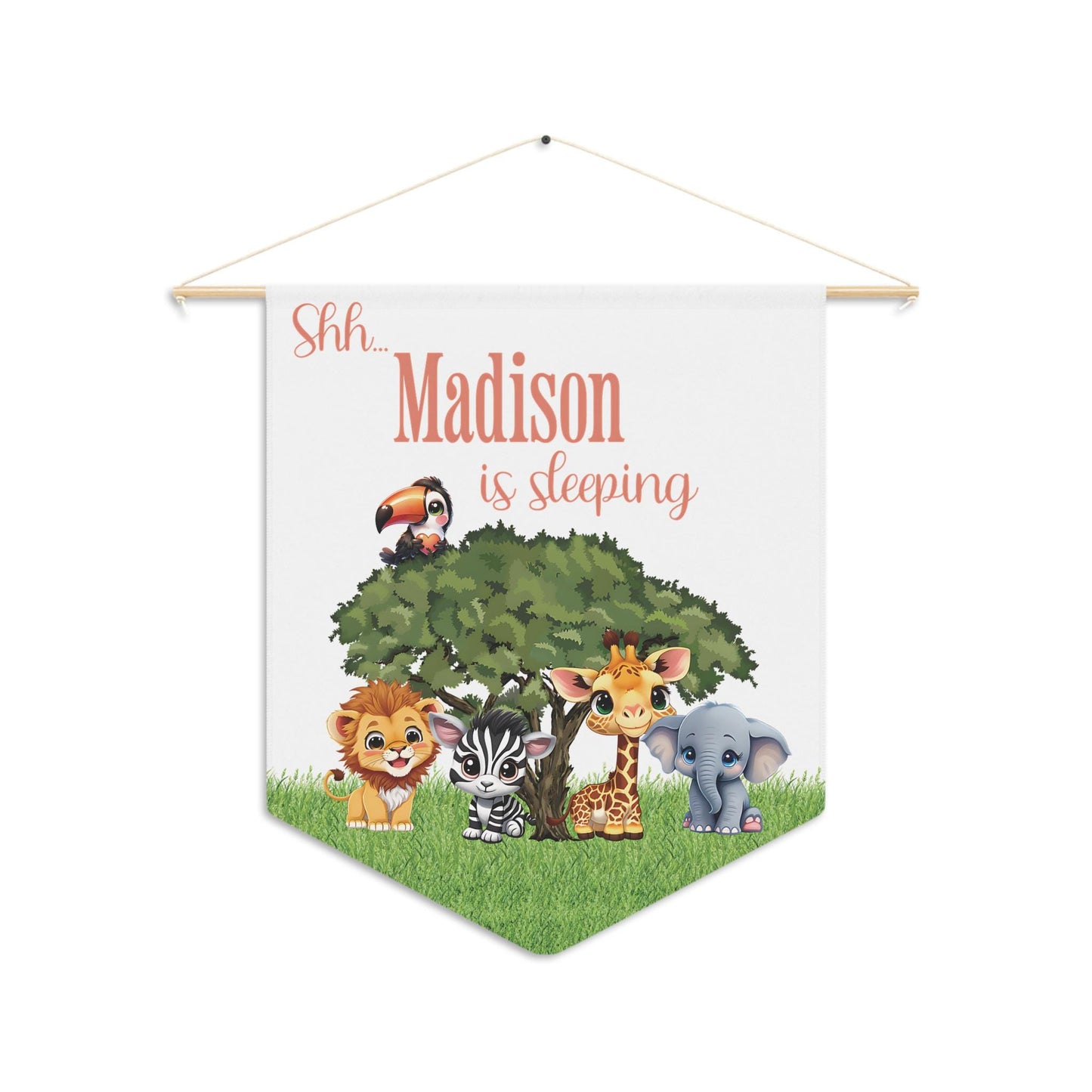 Nursery Pennant, Baby Animal Wall Hanging, Personalized Baby Nursery Decor, New Baby Gift, Baby Sleeping Sign, Gender Neutral Nursery Decor,