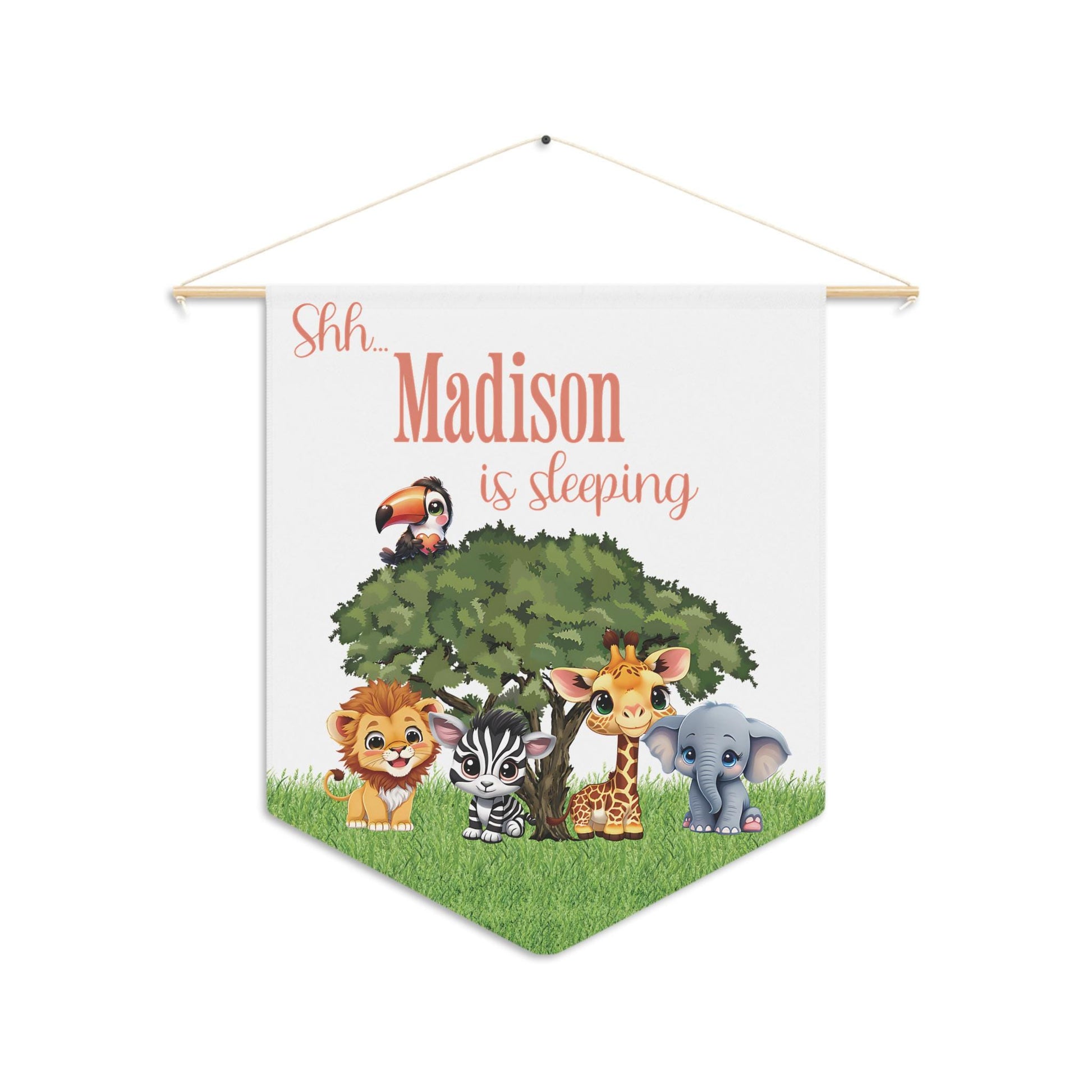 Nursery Pennant, Baby Animal Wall Hanging, Personalized Baby Nursery Decor, New Baby Gift, Baby Sleeping Sign, Gender Neutral Nursery Decor,