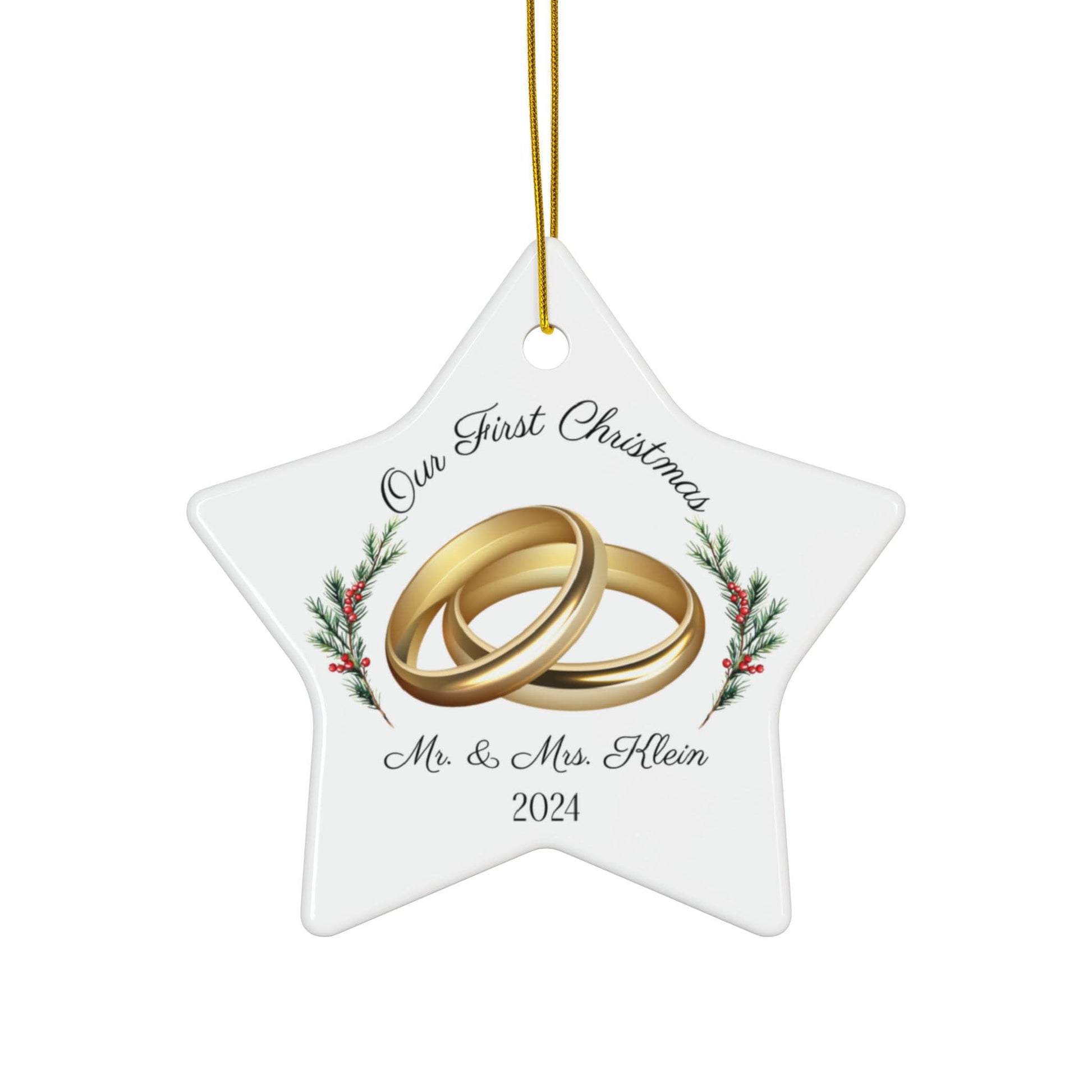 Personalized Ceramic Newlywed Ornament - First Christmas as a Married Couple