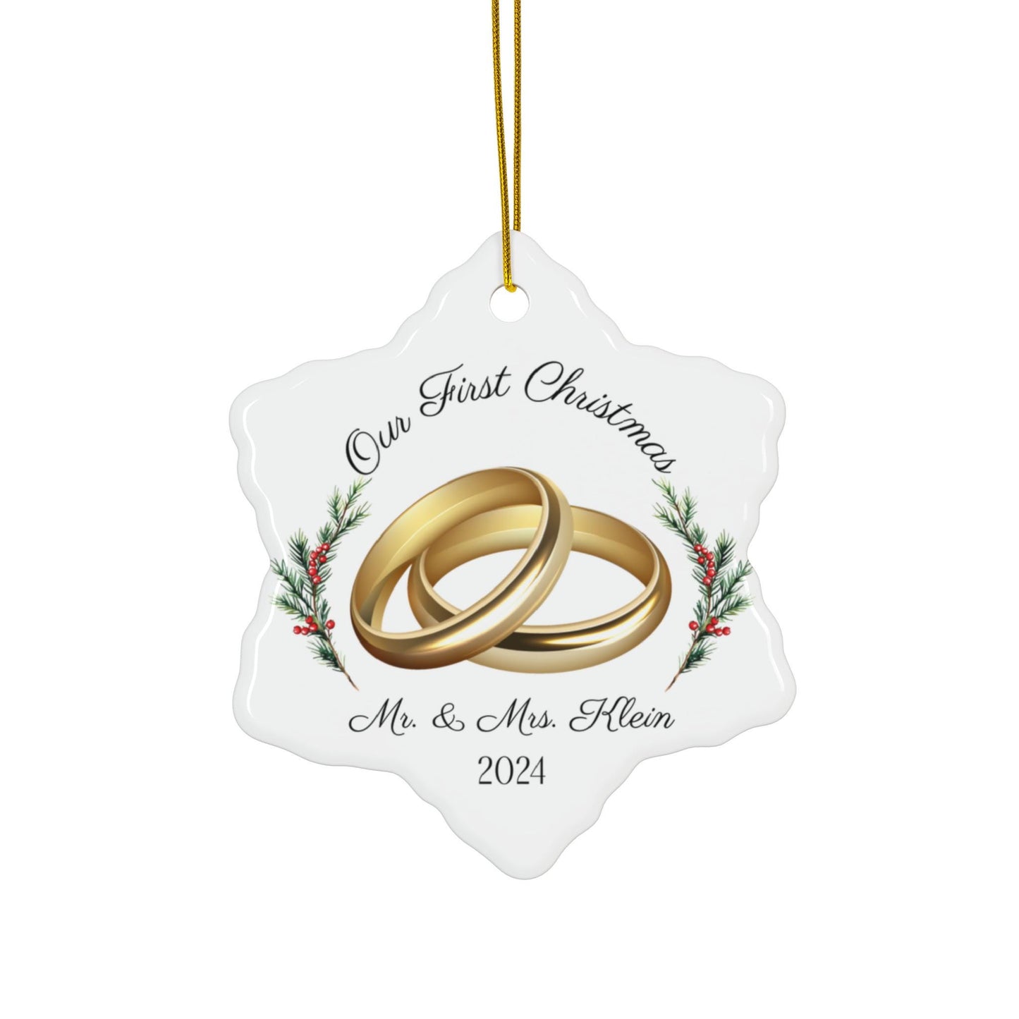 Personalized Ceramic Newlywed Ornament - First Christmas as a Married Couple