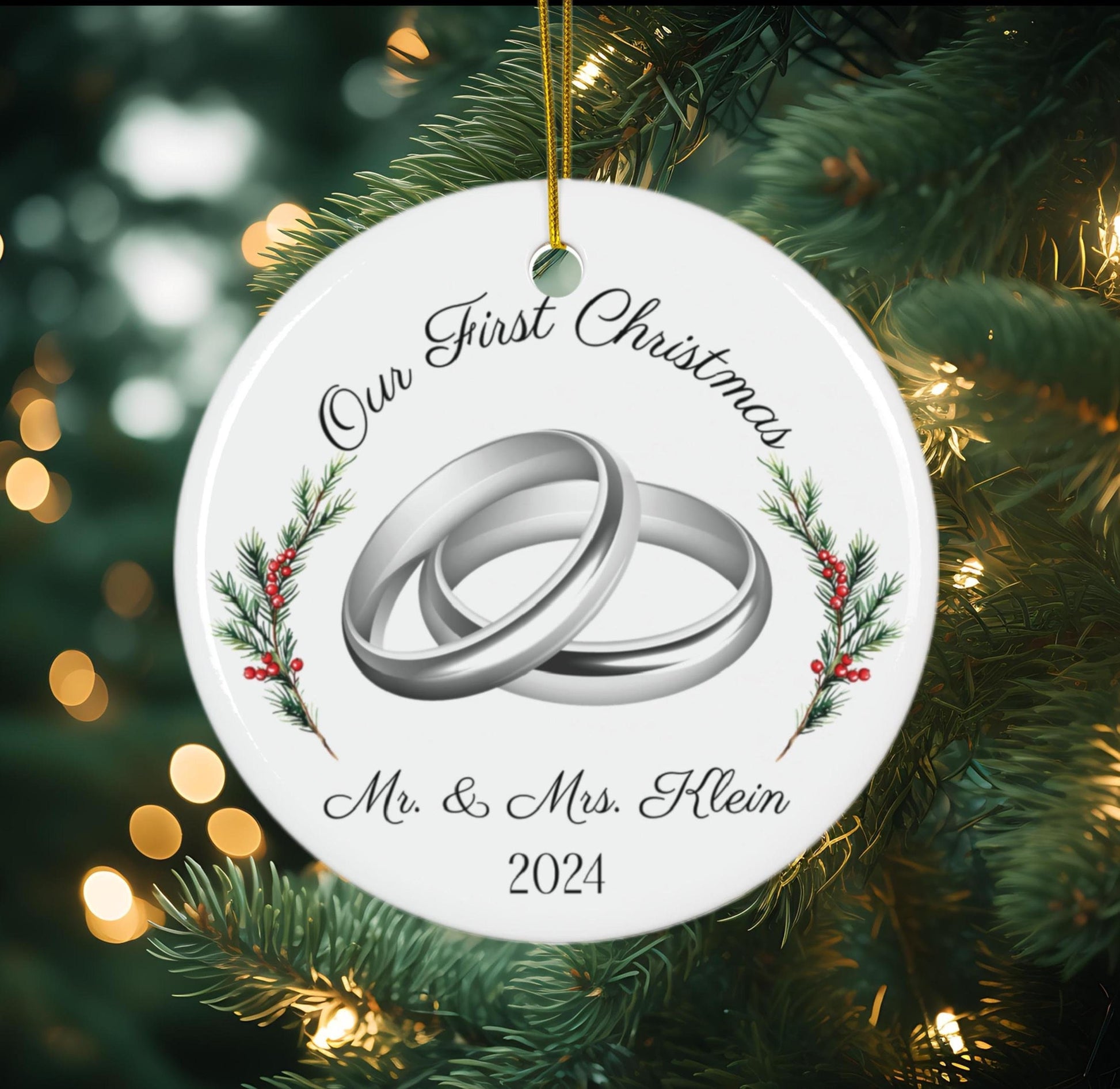 Personalized Newlywed Ceramic Ornament - First Christmas as a Married Couple