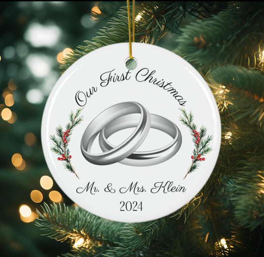 Personalized Newlywed Ceramic Ornament - First Christmas as a Married Couple