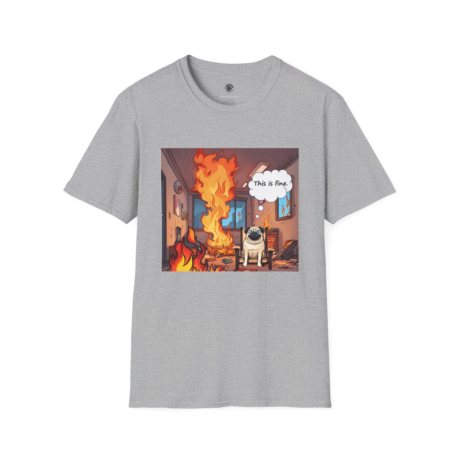 Funny Pug T-Shirt - 'This is Fine' Meme