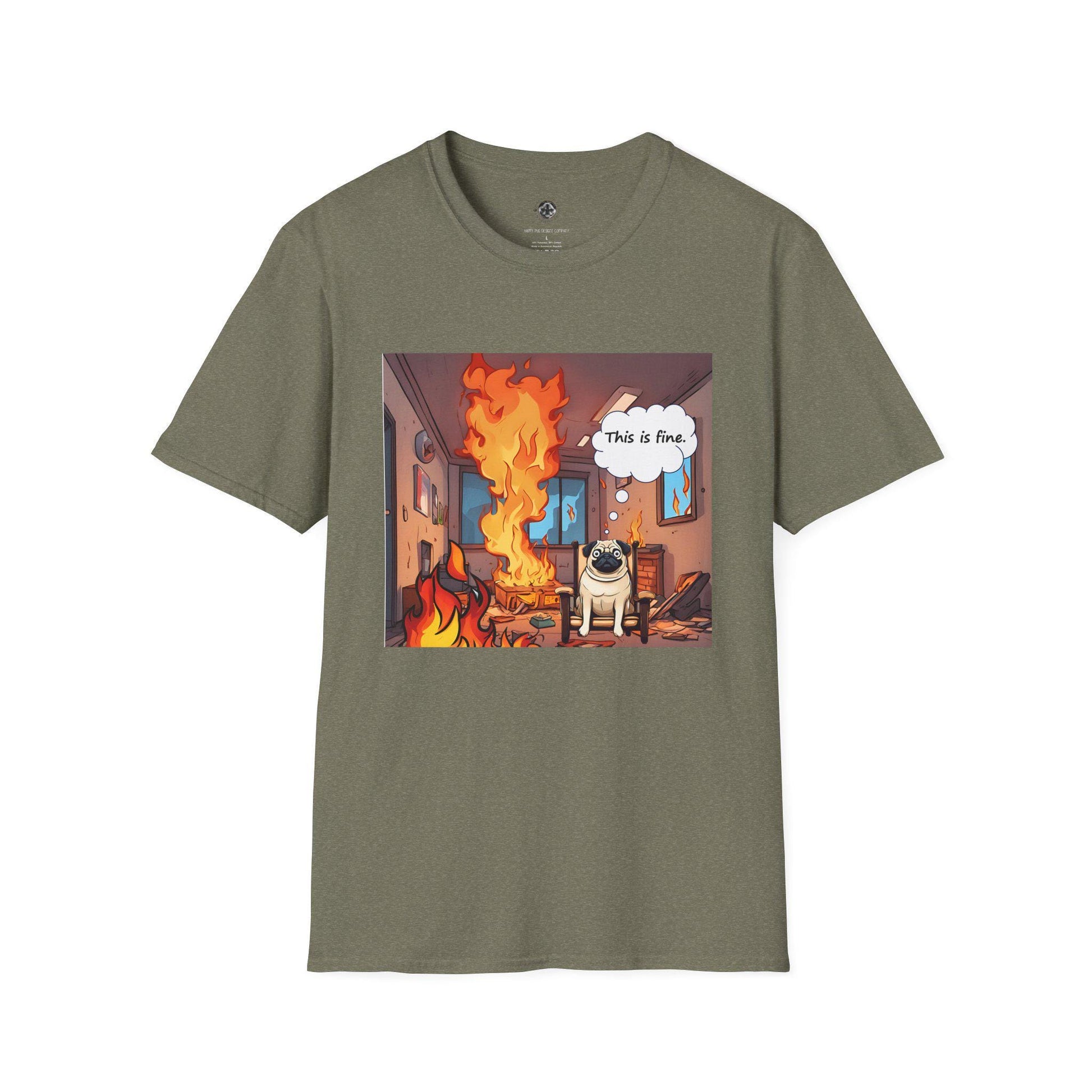 Funny Pug T-Shirt - 'This is Fine' Meme