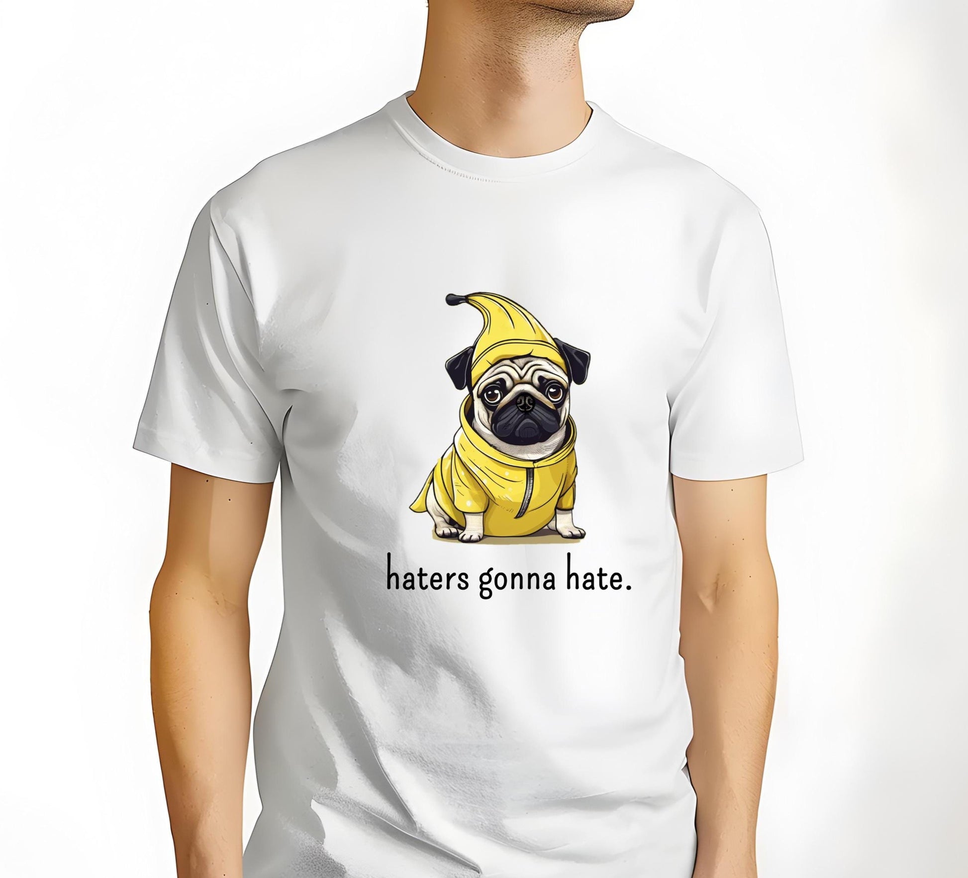 Pug in Banana Costume T-Shirt, Pug Lover Tee, Dog Costume Shirt, Playful Pug Top, Cute Pet Owner Gift