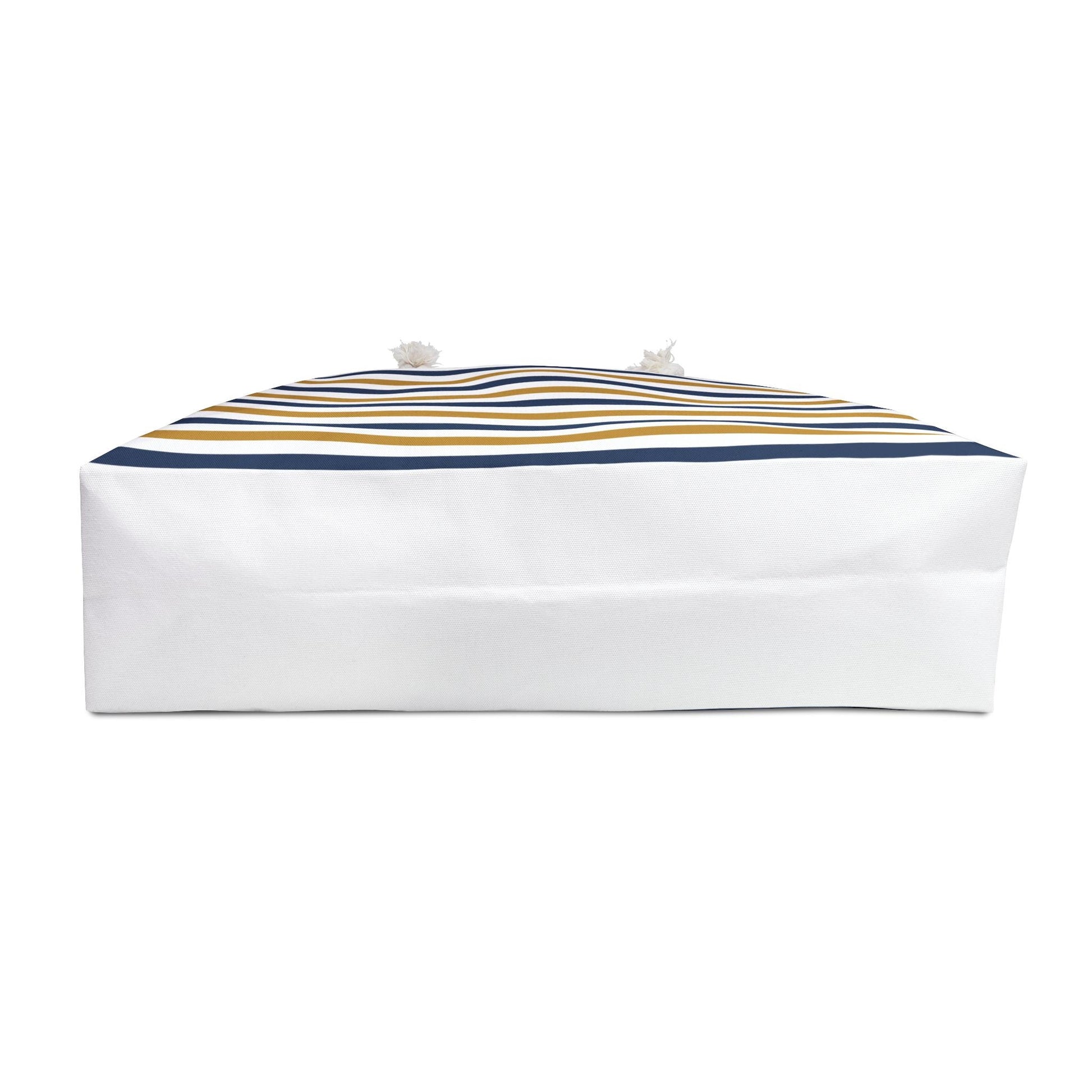 Nautical Striped Weekender Bag, Beach Tote, Navy and Gold Travel Bag, Oversized Carryall, Summer Vacation Duffle, Rope Handle Overnight Bag