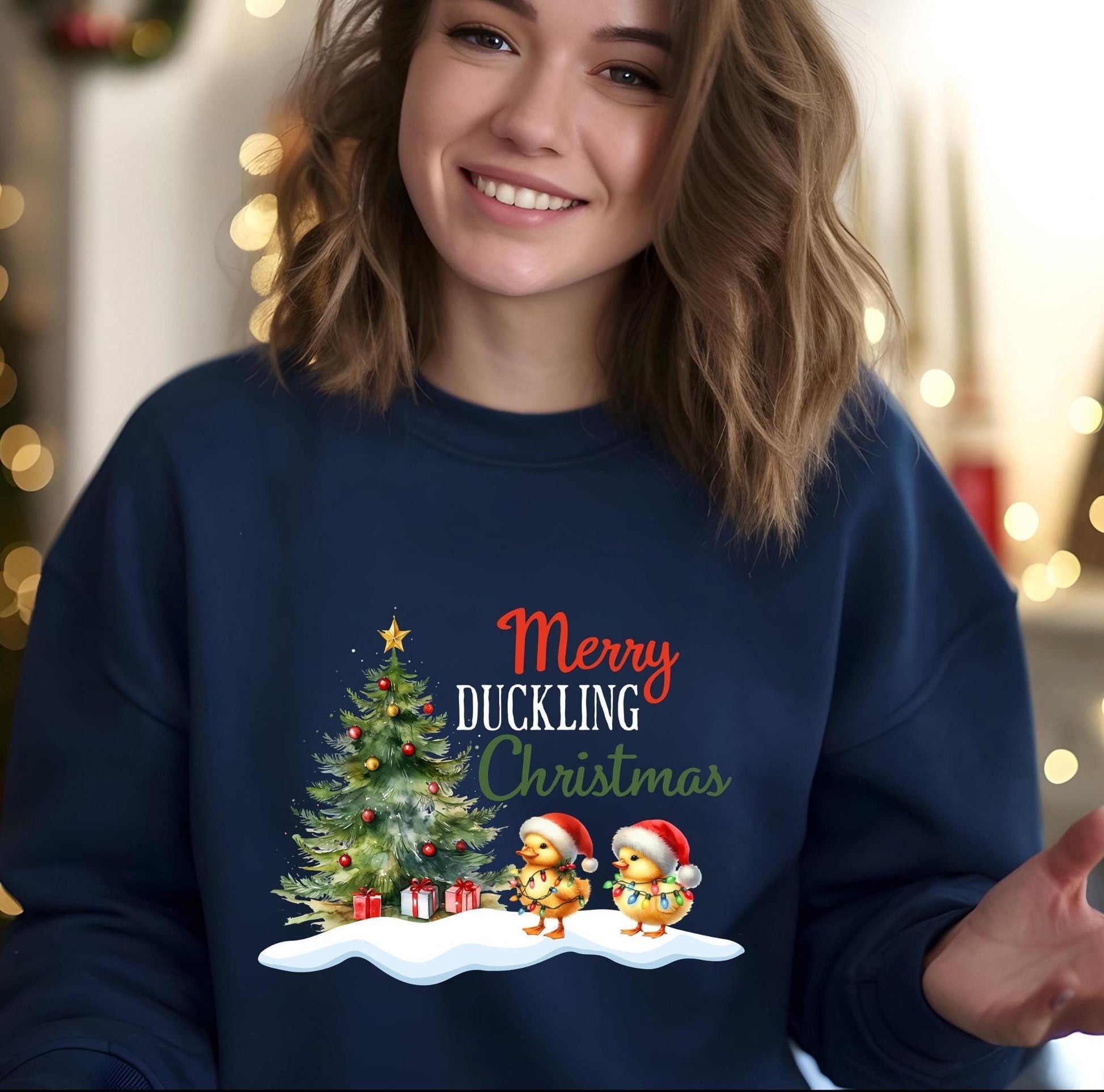 Funny Christmas Duckling Sweatshirt, Merry Duckling Christmas Jumper, Holiday Gift, Festive Crewneck, Cute Xmas Lights Top, Unisex Winter