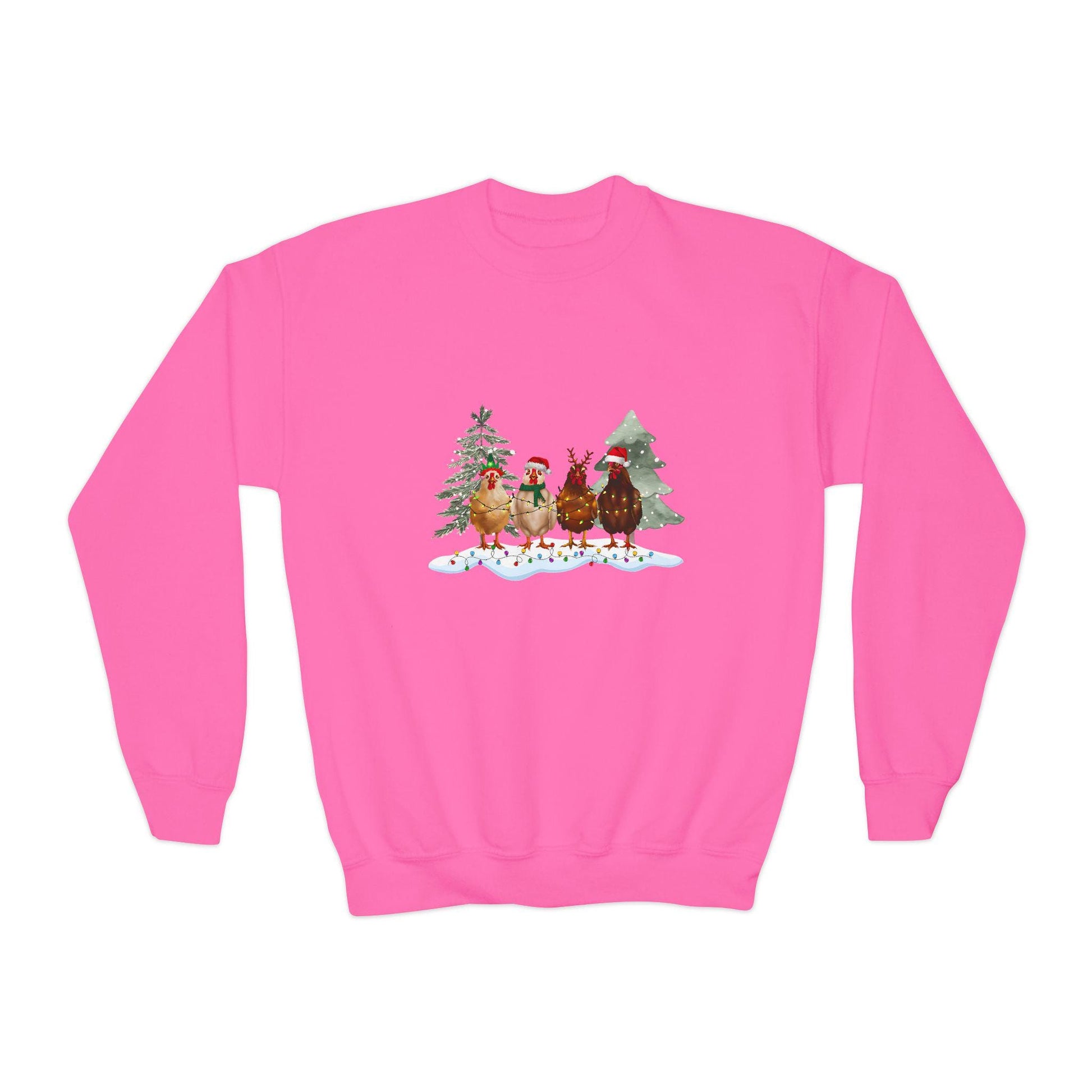Kids' Christmas Chickens Crewneck Sweatshirt, Kids' sweatshirt, chicken-themed sweatshirt, Gift for Kids