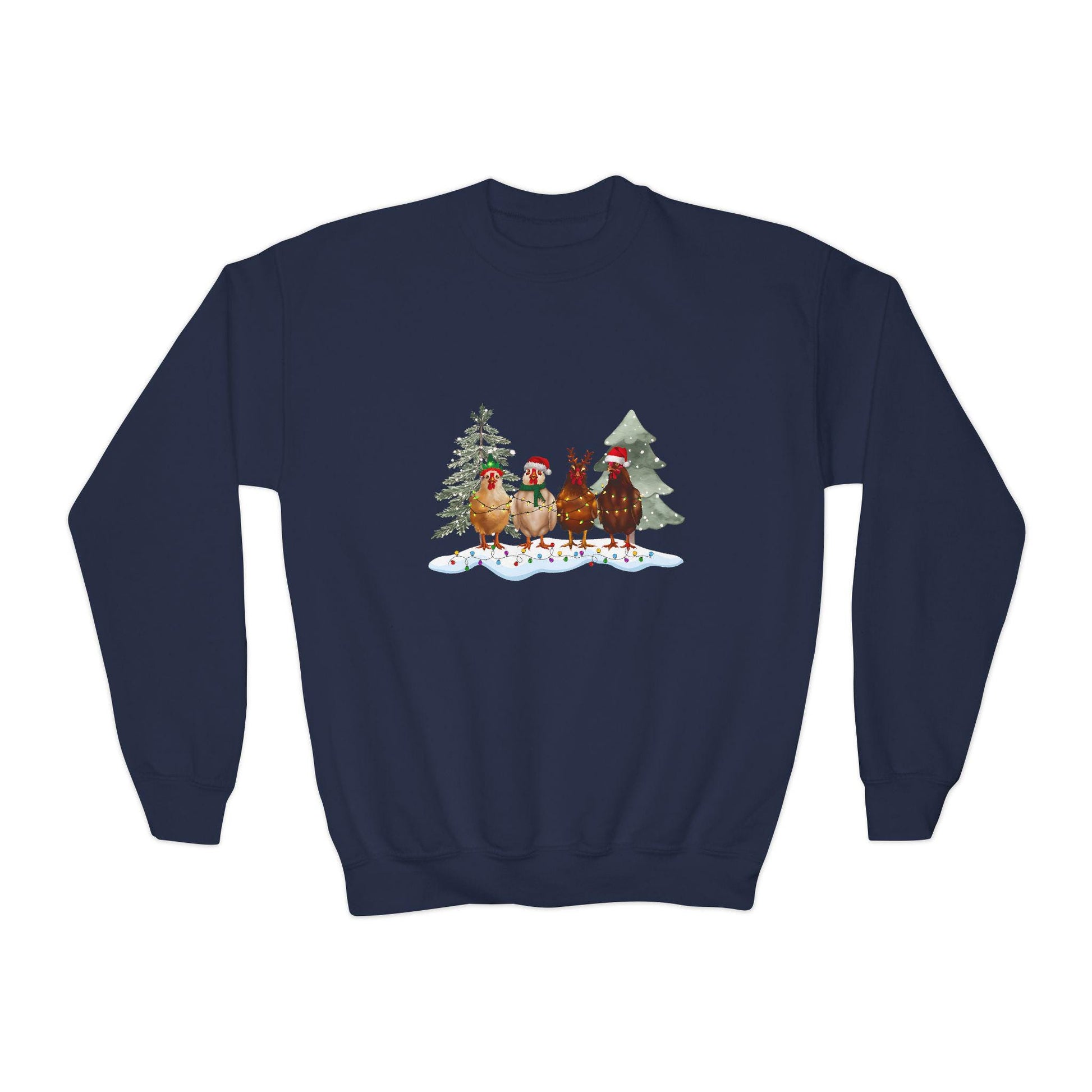 Kids' Christmas Chickens Crewneck Sweatshirt, Kids' sweatshirt, chicken-themed sweatshirt, Gift for Kids