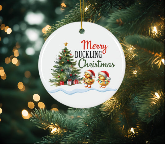 Christmas Ceramic Ornament, 4 Shapes, Funny Duckling Holiday Decoration, Happy Duckling Christmas Tree Ornament, Cute Xmas Bauble, Festive