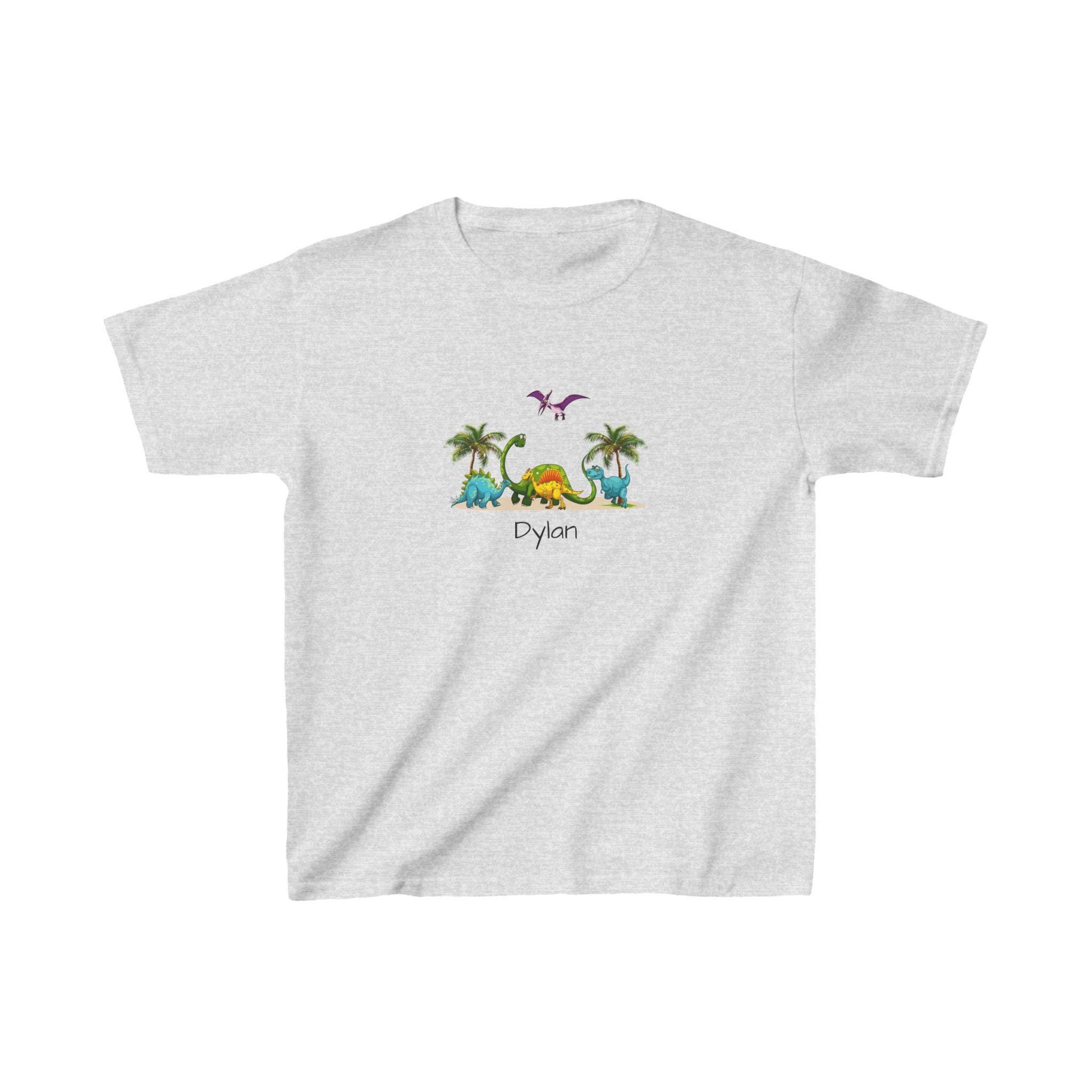 Dinosaur Kids Tee, Personalized Shirt for Boys and Girls, Cute Jurassic T-Shirt, Pterodactyl, Palm Trees, Custom Name Option, Children's