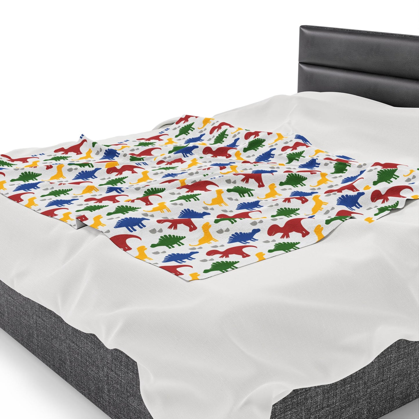 Dinosaur Velveteen Plush Blanket, Personalized Kids Bedding, Colorful Jurassic Pattern Throw, Child's Bedroom Decor, Custom Name Blanket,