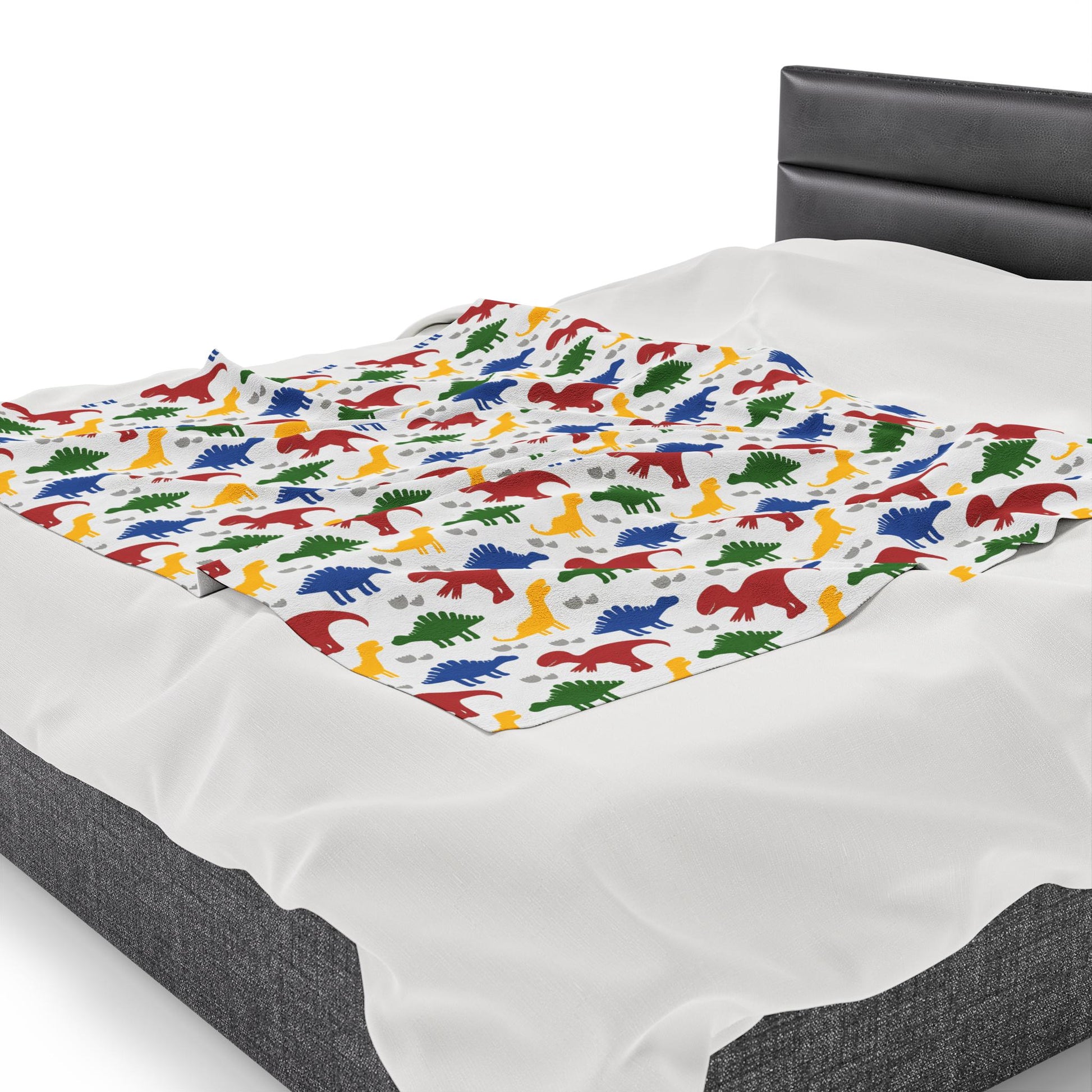 Dinosaur Velveteen Plush Blanket, Personalized Kids Bedding, Colorful Jurassic Pattern Throw, Child's Bedroom Decor, Custom Name Blanket,