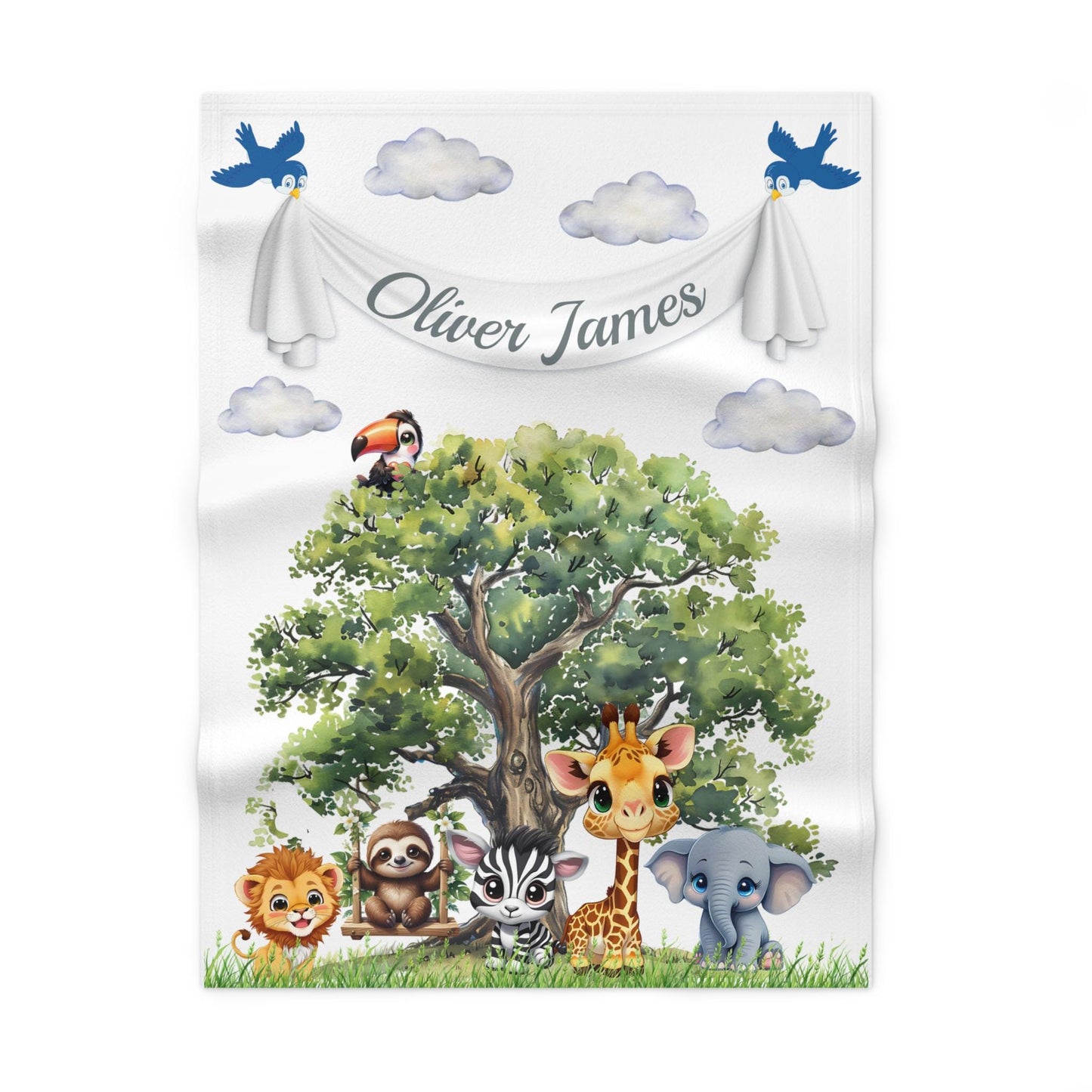 Custom Baby Blanket, Fleece Baby Blanket, Personalized Baby Lion Giraffe Elephant Tree, New Baby Gift, Nursery Decor, Baby Shower Present