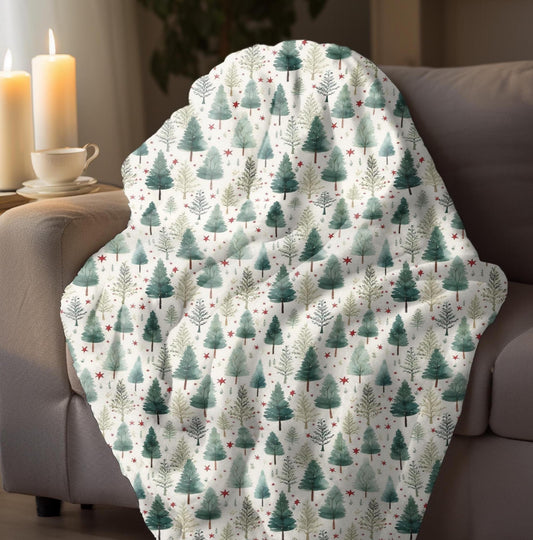 Sherpa Fleece Blanket, Christmas Tree Pattern, Winter Cozy Home Decor, Holiday Gift, Festive Throw Blanket, Soft Plush Cover, Bedding
