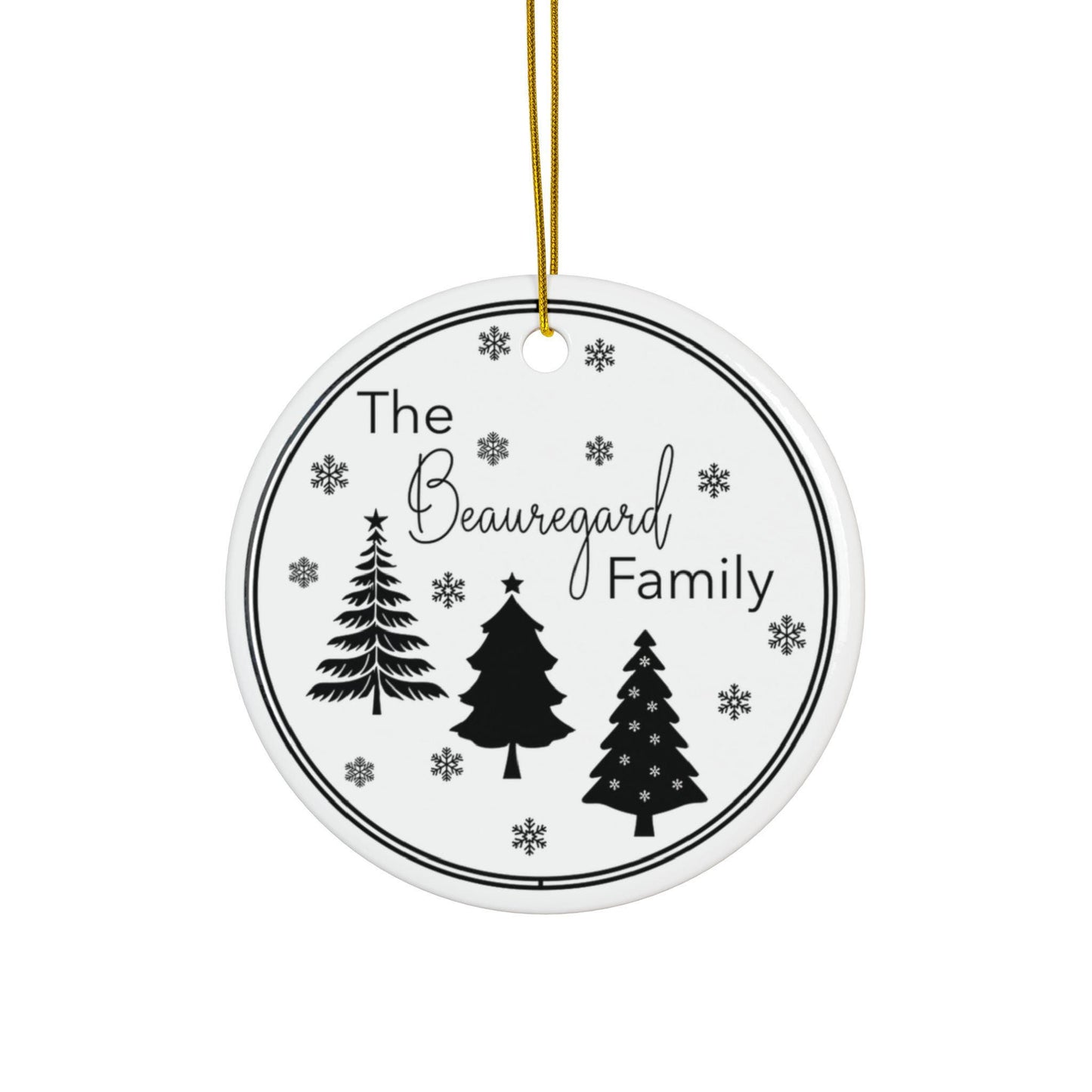 Personalized Family Name Christmas Tree Snowflake Ornament - Black White Holiday Decor, Xmas Gift Idea, Custom Ornament