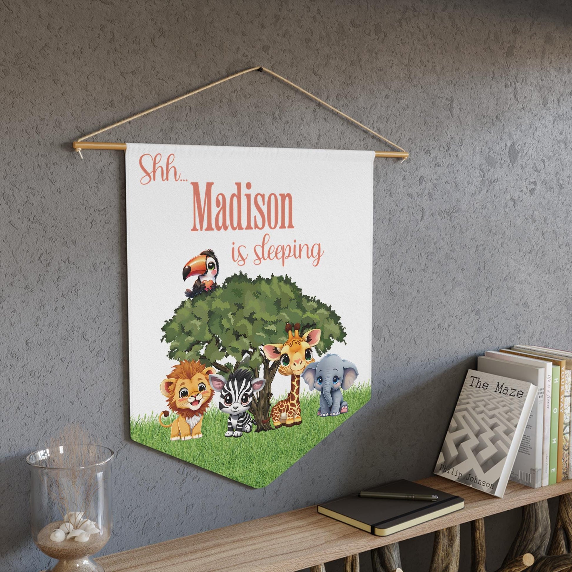 Nursery Pennant, Baby Animal Wall Hanging, Personalized Baby Nursery Decor, New Baby Gift, Baby Sleeping Sign, Gender Neutral Nursery Decor,
