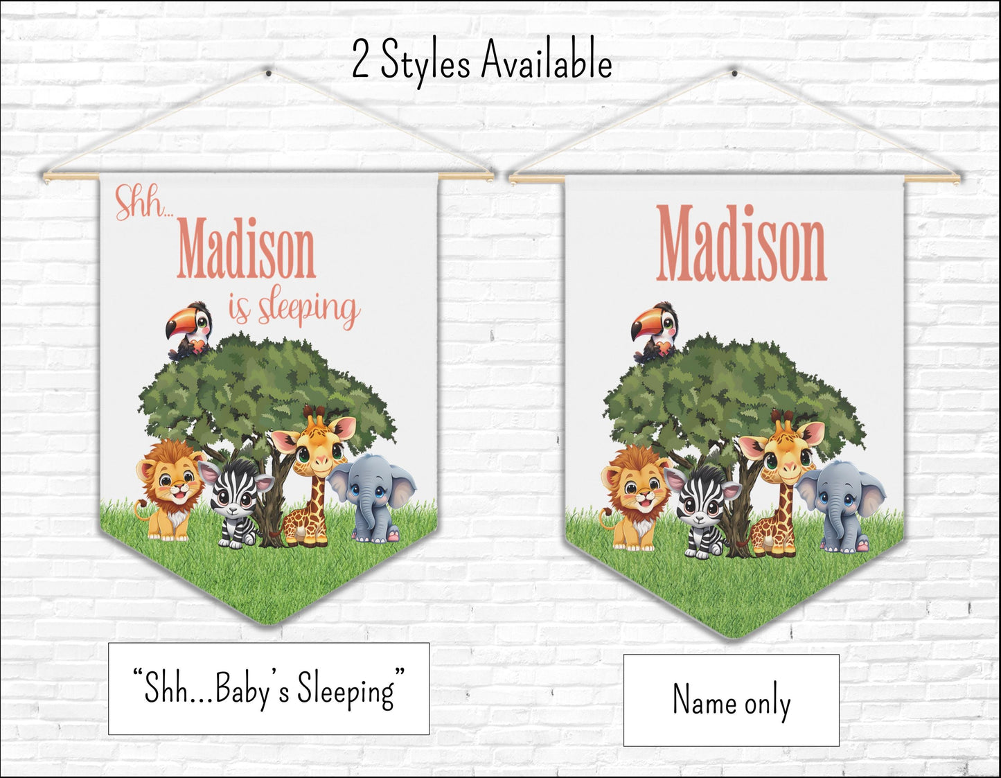 Nursery Pennant, Baby Animal Wall Hanging, Personalized Baby Nursery Decor, New Baby Gift, Baby Sleeping Sign, Gender Neutral Nursery Decor,