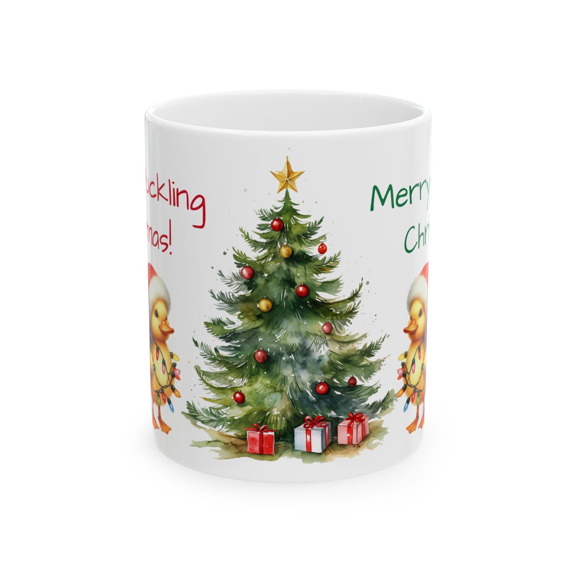 Merry Duckling Christmas Ceramic Mug, Funny Christmas Coffee Cup, Holiday Gift, Animal Lovers Gift, Duck Gift, Farmhouse Decor, Stocking