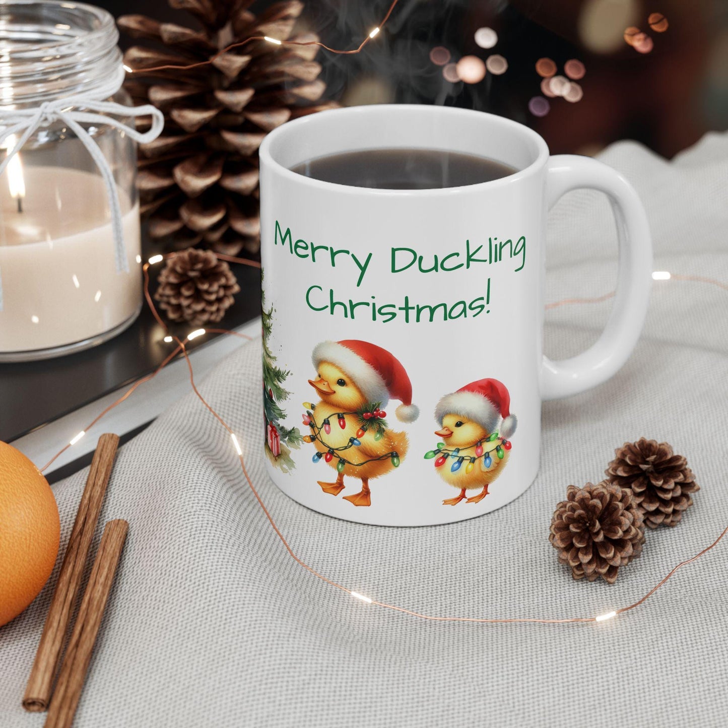 Merry Duckling Christmas Ceramic Mug, Funny Christmas Coffee Cup, Holiday Gift, Animal Lovers Gift, Duck Gift, Farmhouse Decor, Stocking