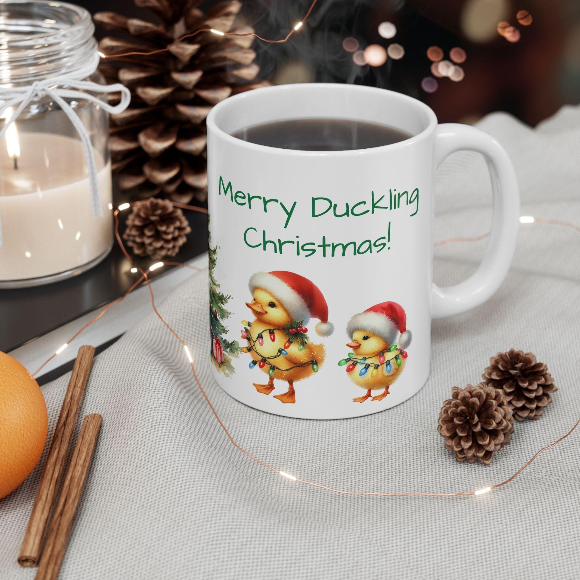 Merry Duckling Christmas Ceramic Mug, Funny Christmas Coffee Cup, Holiday Gift, Animal Lovers Gift, Duck Gift, Farmhouse Decor, Stocking