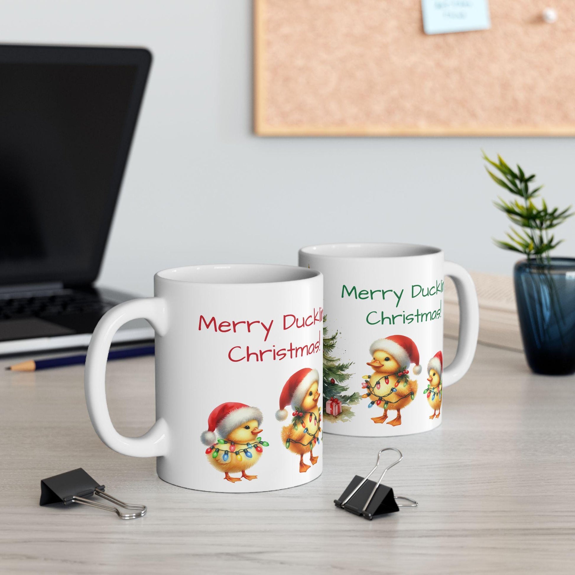 Merry Duckling Christmas Ceramic Mug, Funny Christmas Coffee Cup, Holiday Gift, Animal Lovers Gift, Duck Gift, Farmhouse Decor, Stocking