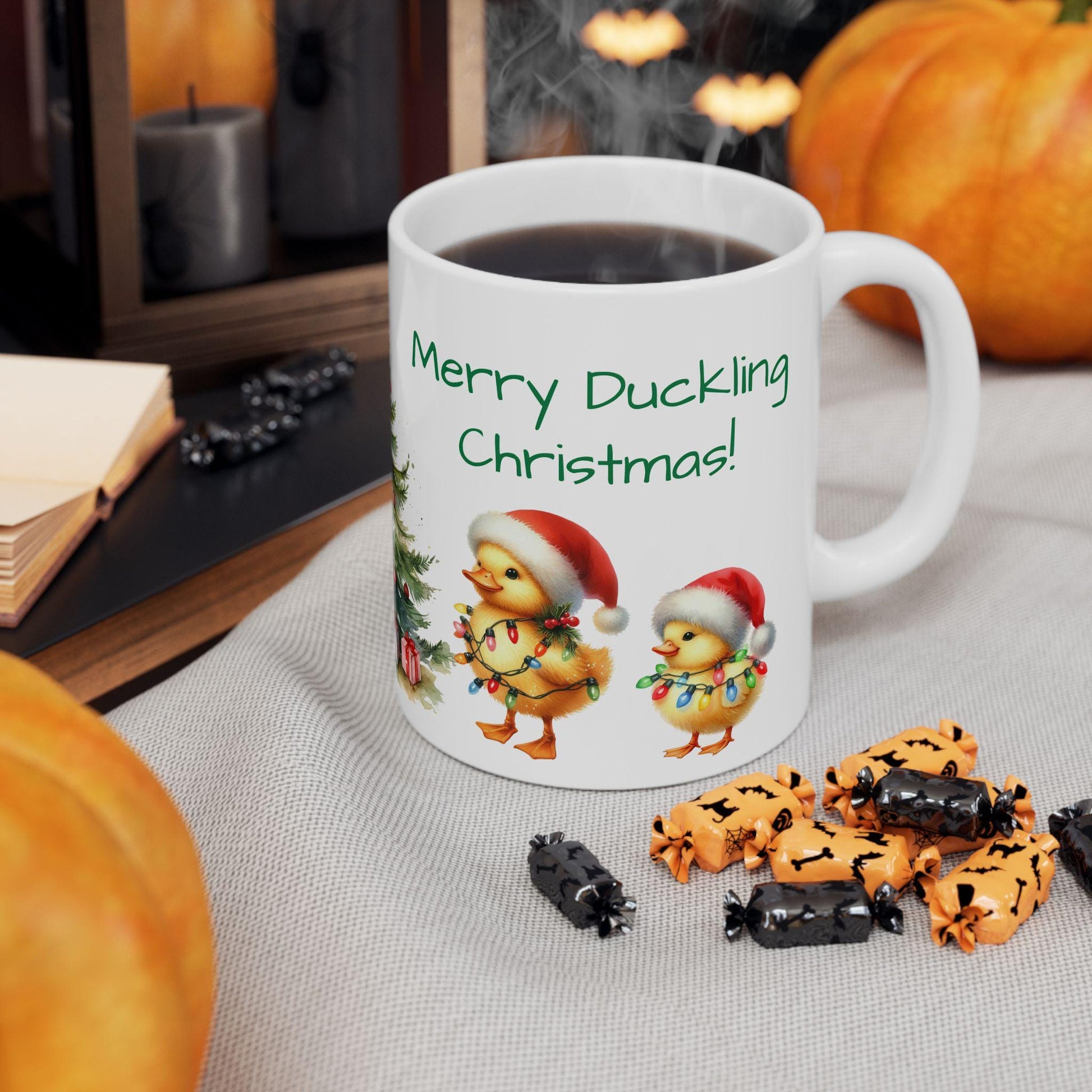 Merry Duckling Christmas Ceramic Mug, Funny Christmas Coffee Cup, Holiday Gift, Animal Lovers Gift, Duck Gift, Farmhouse Decor, Stocking