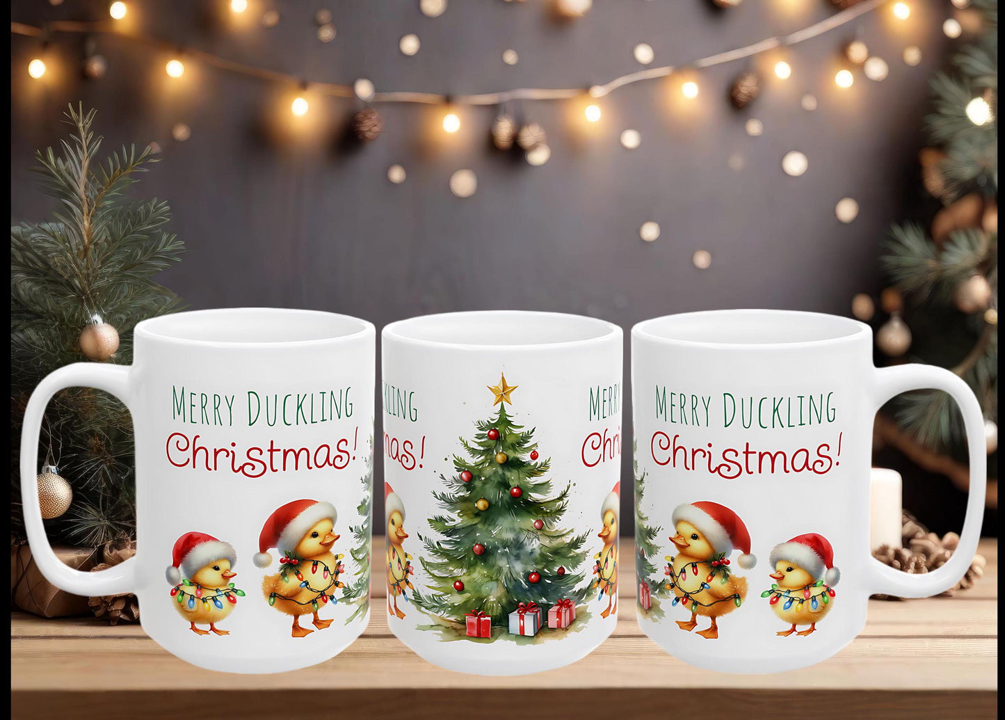 Merry Duckling Christmas Ceramic Mug, Funny Christmas Coffee Cup, Holiday Gift, Animal Lovers Gift, Duck Gift, Farmhouse Decor, Stocking