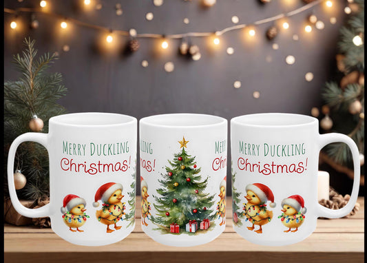 Merry Duckling Christmas Ceramic Mug, Funny Christmas Coffee Cup, Holiday Gift, Animal Lovers Gift, Duck Gift, Farmhouse Decor, Stocking
