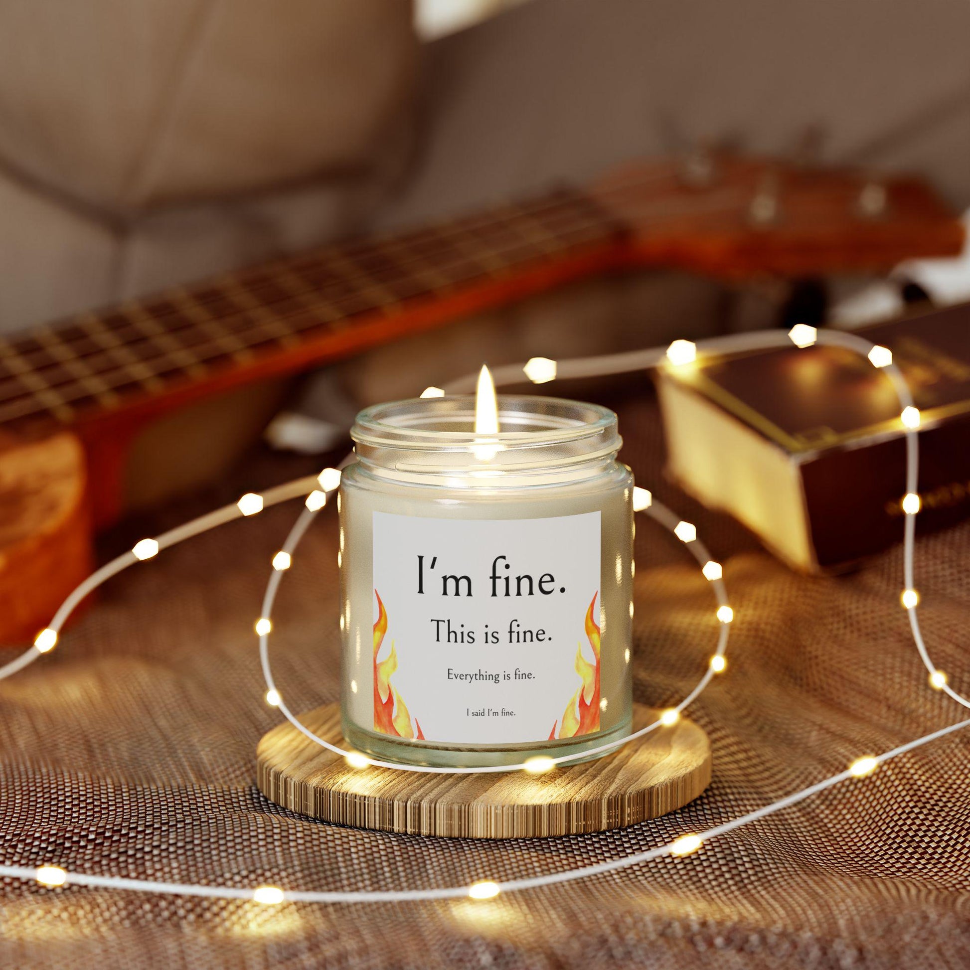 Scented Candles, Funny 'I'm Fine' Meme Label, Coconut Apricot Wax, Jar Color Options, Relaxing Aromatherapy Home Decor, Gift Ideas, Hand