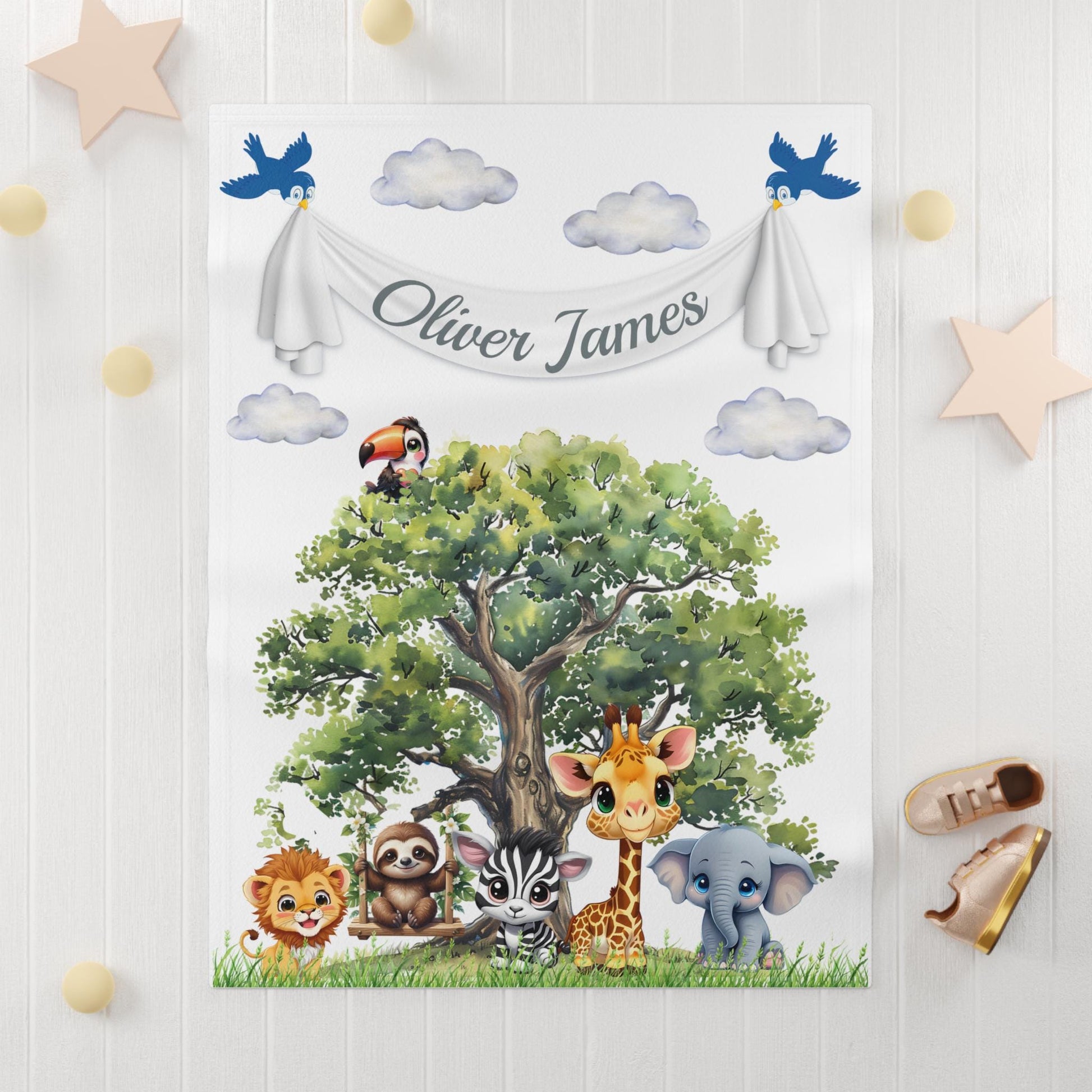 Custom Baby Blanket, Fleece Baby Blanket, Personalized Baby Lion Giraffe Elephant Tree, New Baby Gift, Nursery Decor, Baby Shower Present