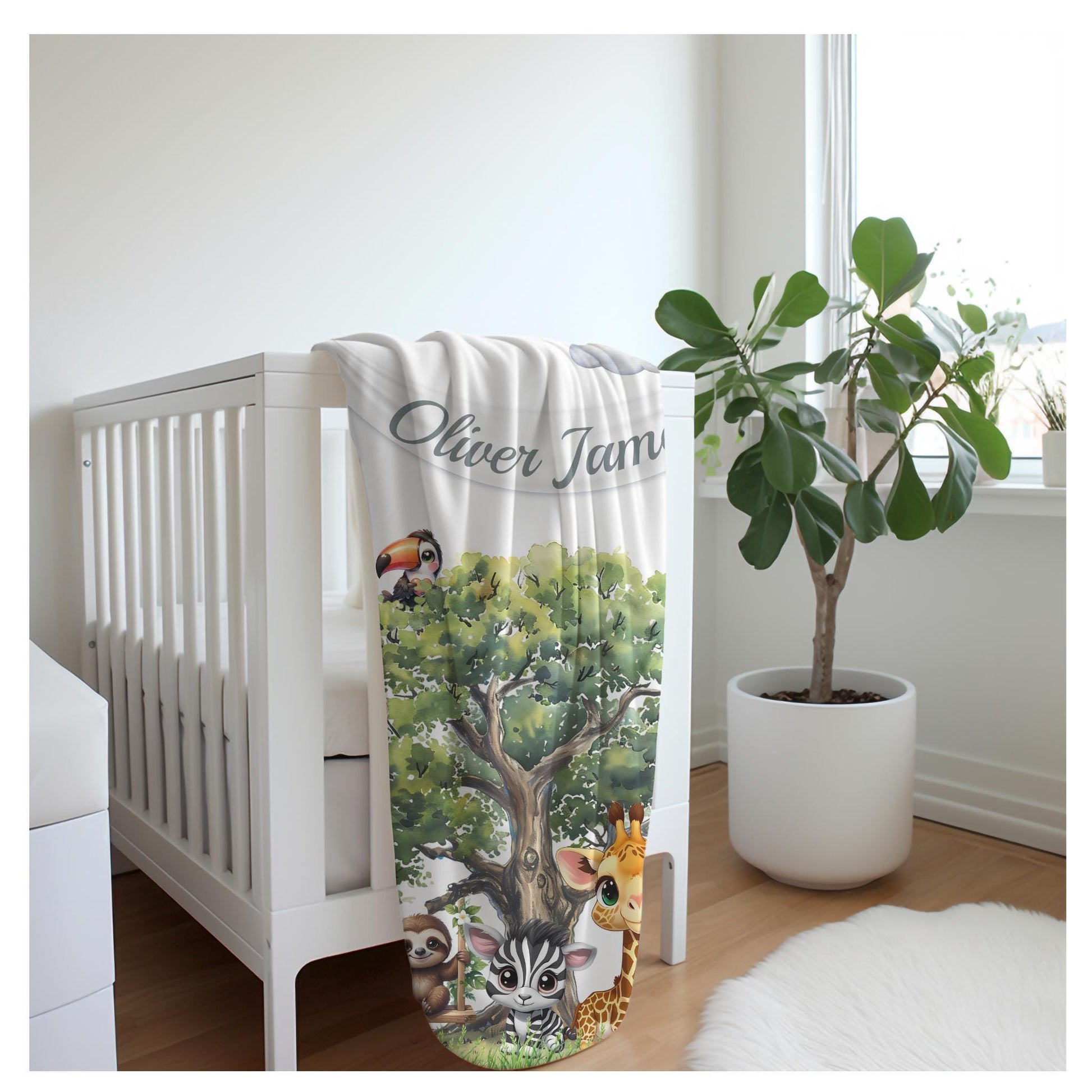 Custom Baby Blanket, Fleece Baby Blanket, Personalized Baby Lion Giraffe Elephant Tree, New Baby Gift, Nursery Decor, Baby Shower Present