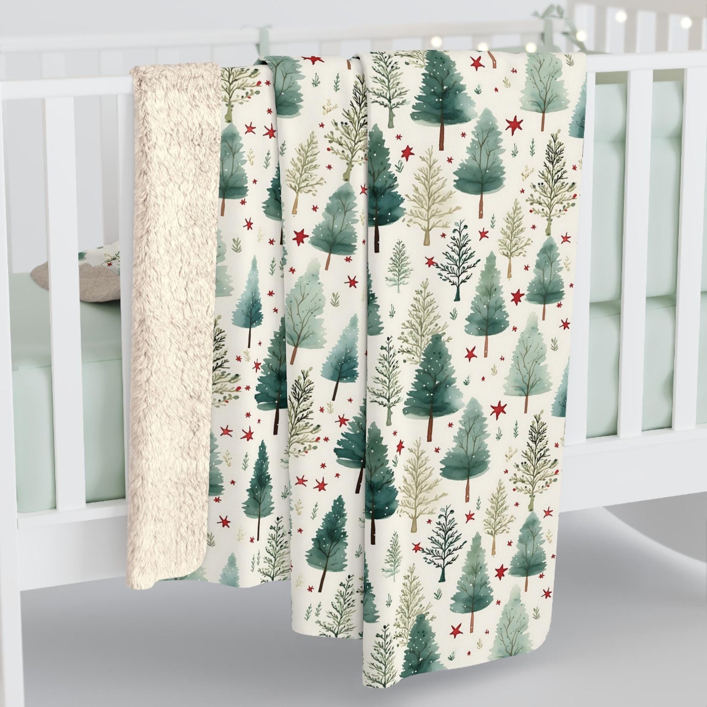 Sherpa Fleece Blanket, Christmas Tree Pattern, Winter Cozy Home Decor, Holiday Gift, Festive Throw Blanket, Soft Plush Cover, Bedding
