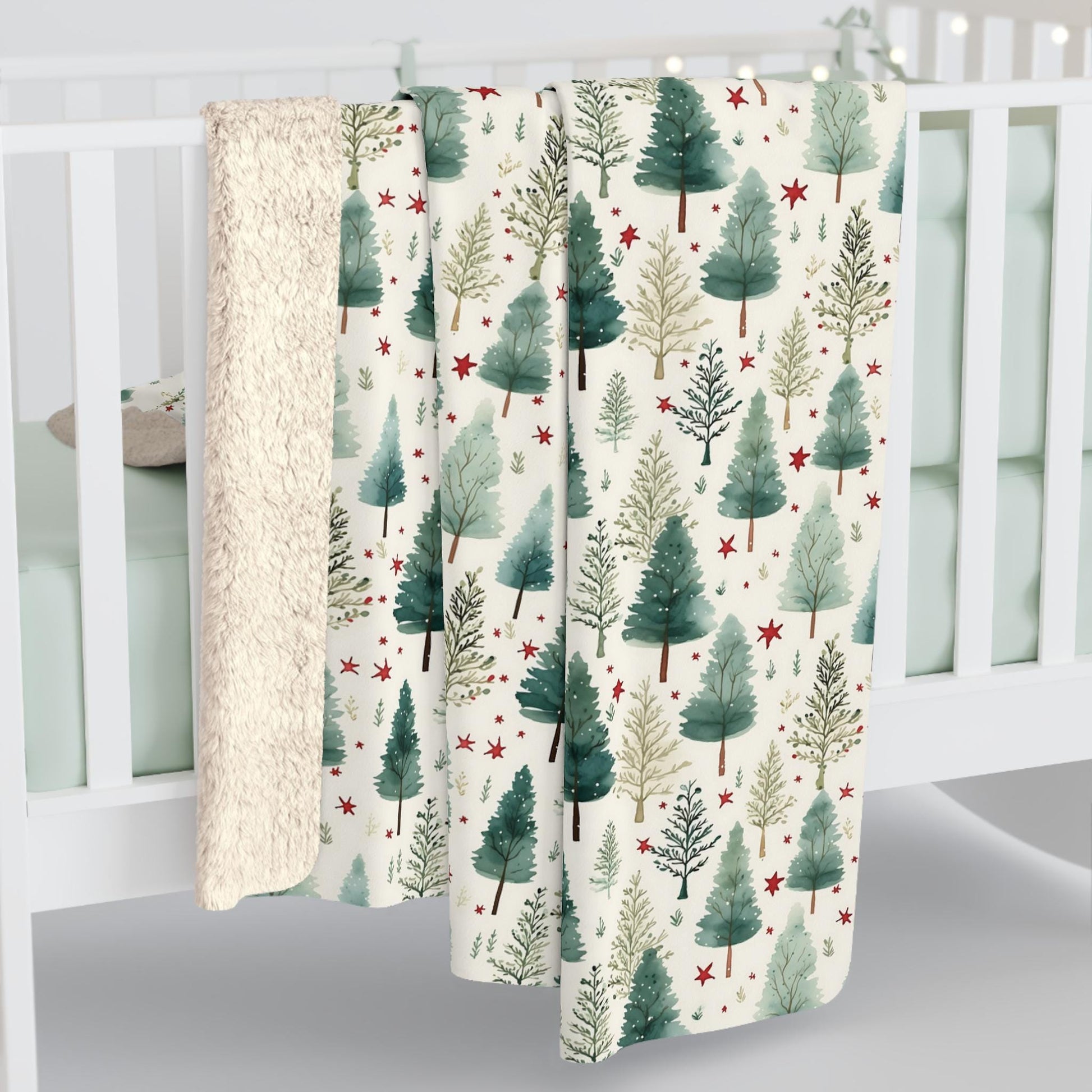 Sherpa Fleece Blanket, Christmas Tree Pattern, Winter Cozy Home Decor, Holiday Gift, Festive Throw Blanket, Soft Plush Cover, Bedding